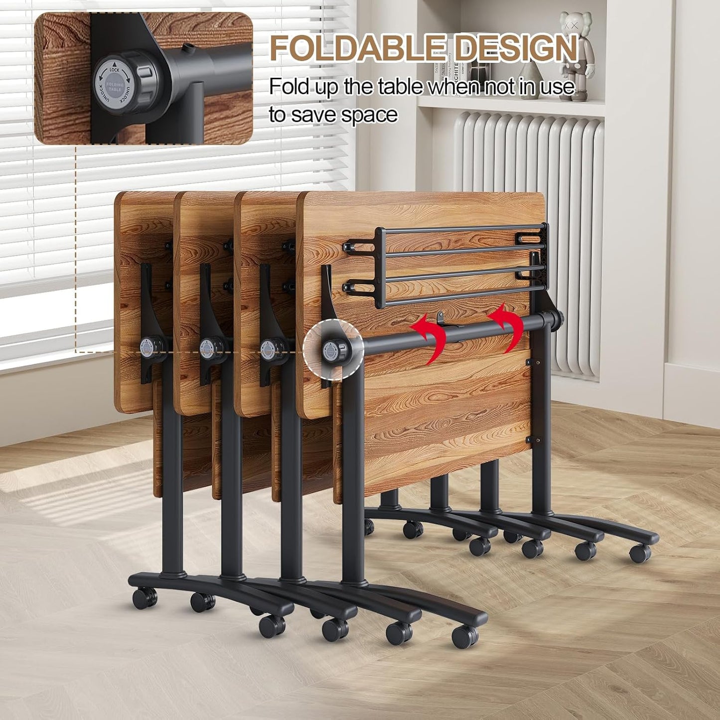 Conference Room Table with Flip-Top Design for Dynamic Meetings, Business Table Computer Desk with Heavy-Duty Frame,Foldable Seminar Meeting Tables for Home Office (6, C, 61IN)