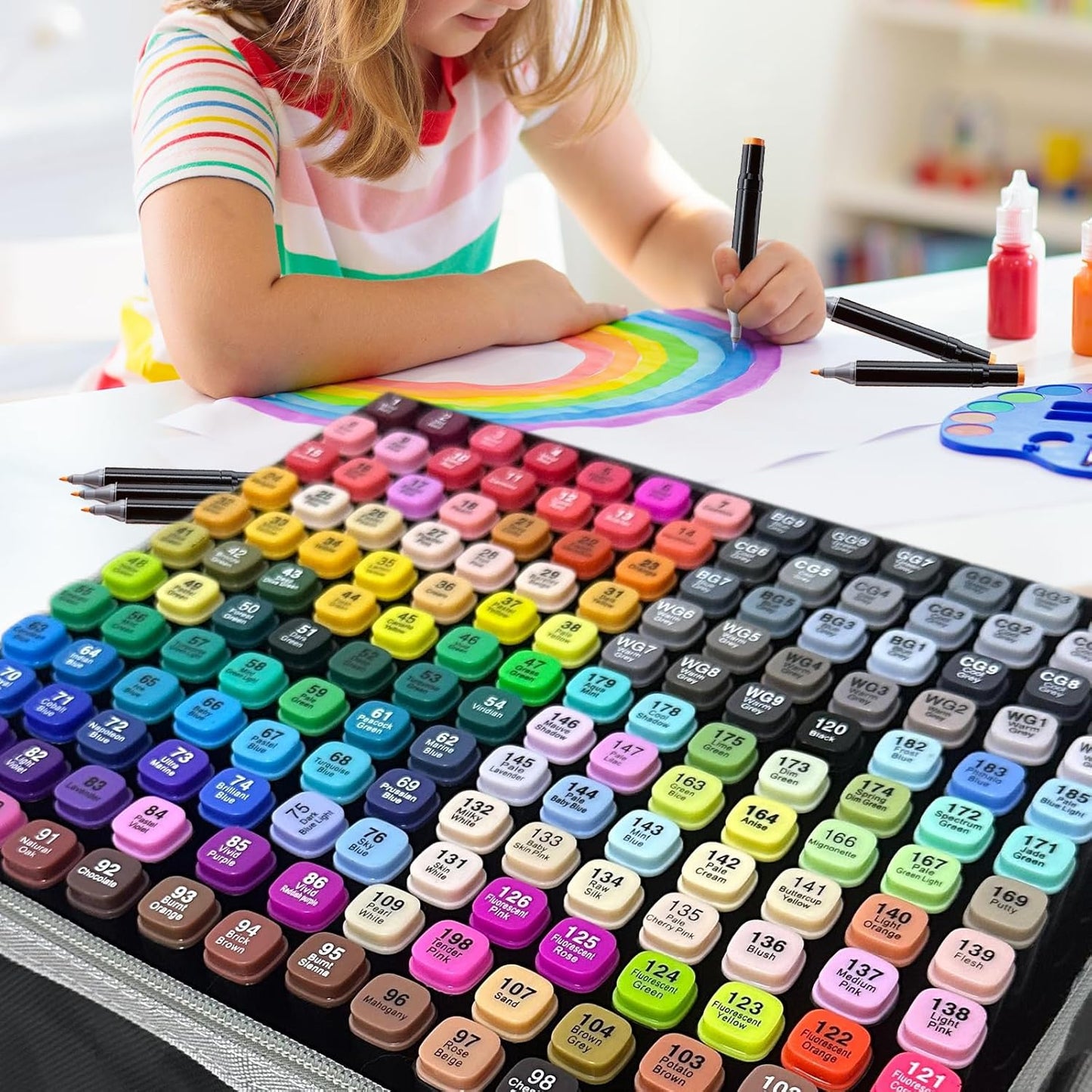 120-Color Dual-Tip Alcohol Markers Set - Alcohol-Based Art Markers for Coloring, Drawing & Sketching -Gift for Kids, Teens, Artists