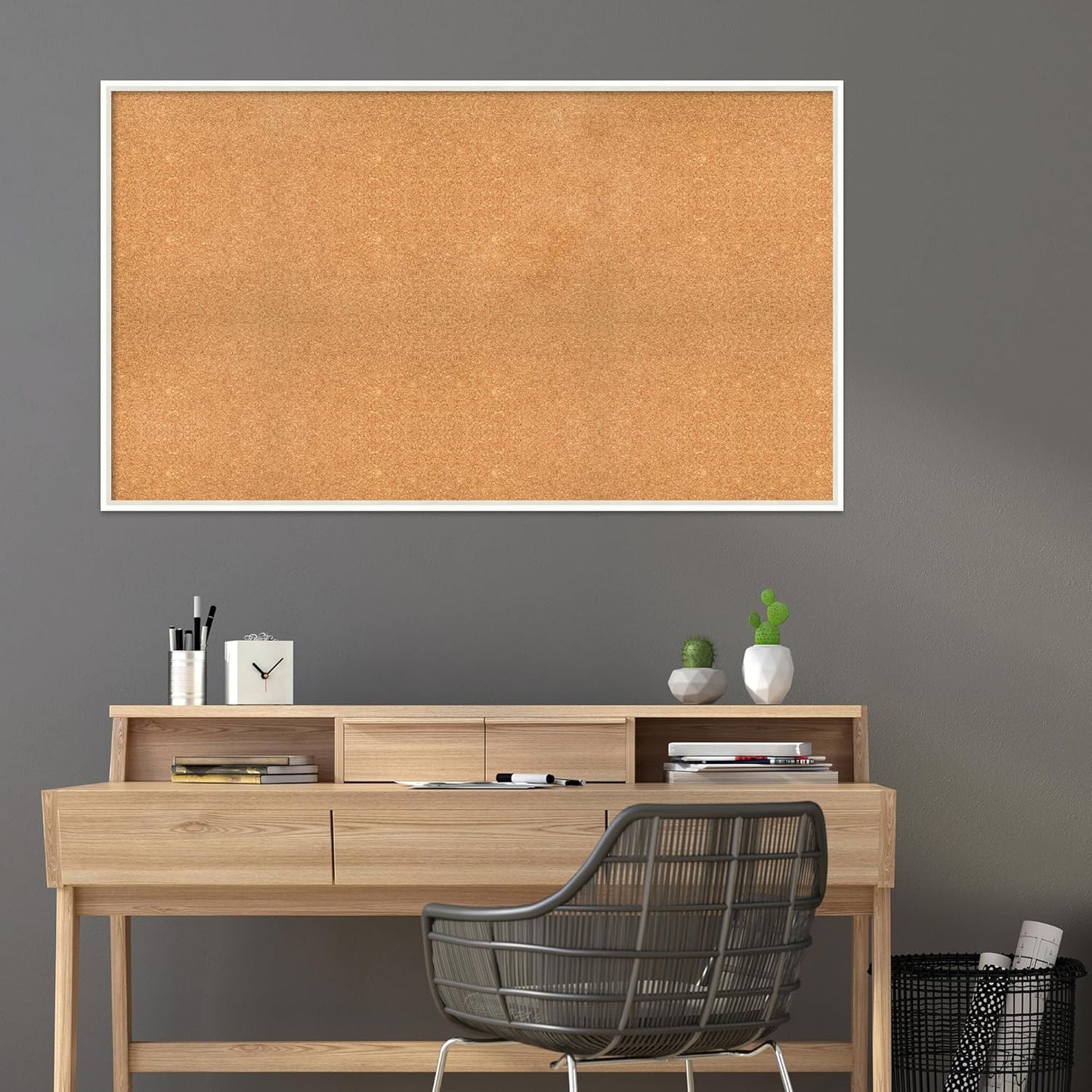 Amanti Art Natural Cork Board for Wall, 33x57 Vision Board with White Frame, Oversize Corkboard Office Decor for Home Organization, Modern Corkboard Pinboard to Display Items for Home Organization in