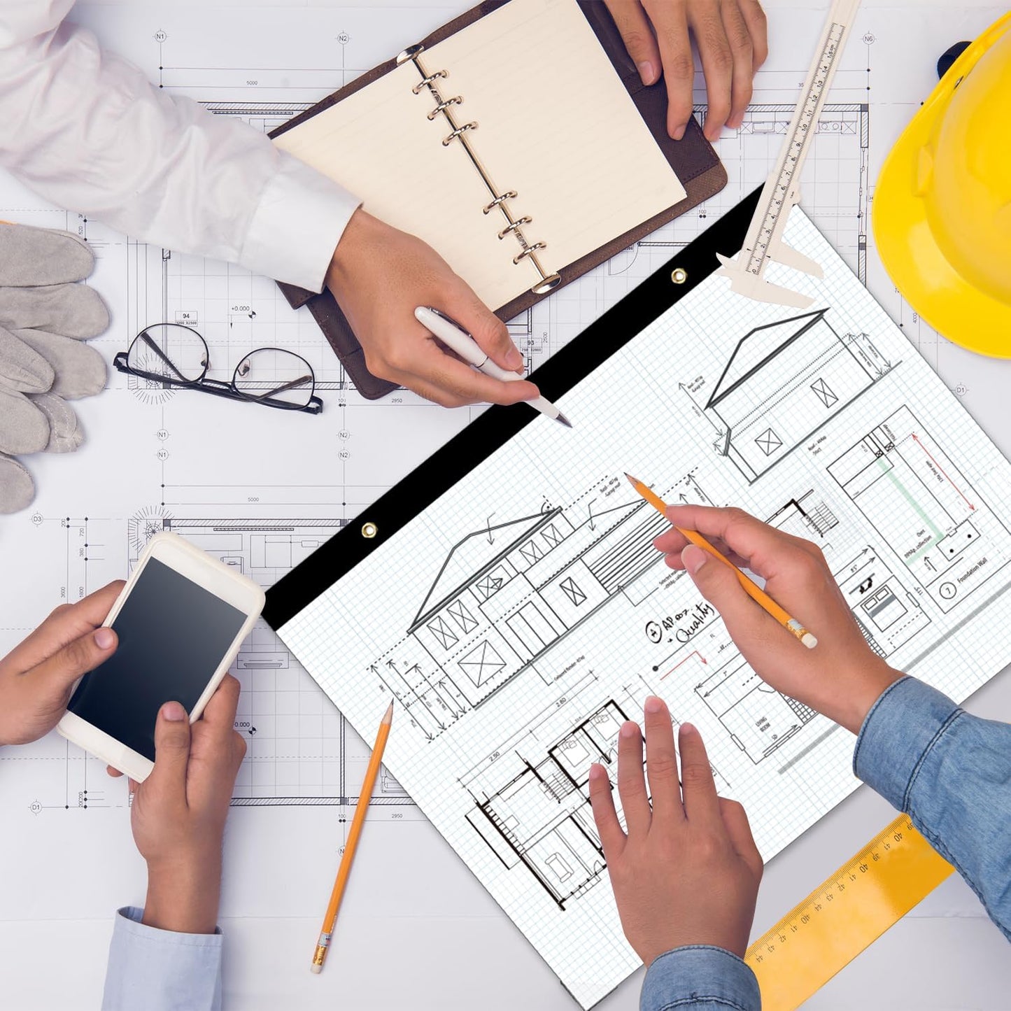 Large Engineering Graph Paper Pad - 50 Sheets/100 Pages, 22" x 17" Quadrille Grid Paper for Drafting, Engineering, Blueprint Drawing, Architect Designers, 4"x4" Blue Grid Paper, Giant Drafting Pad