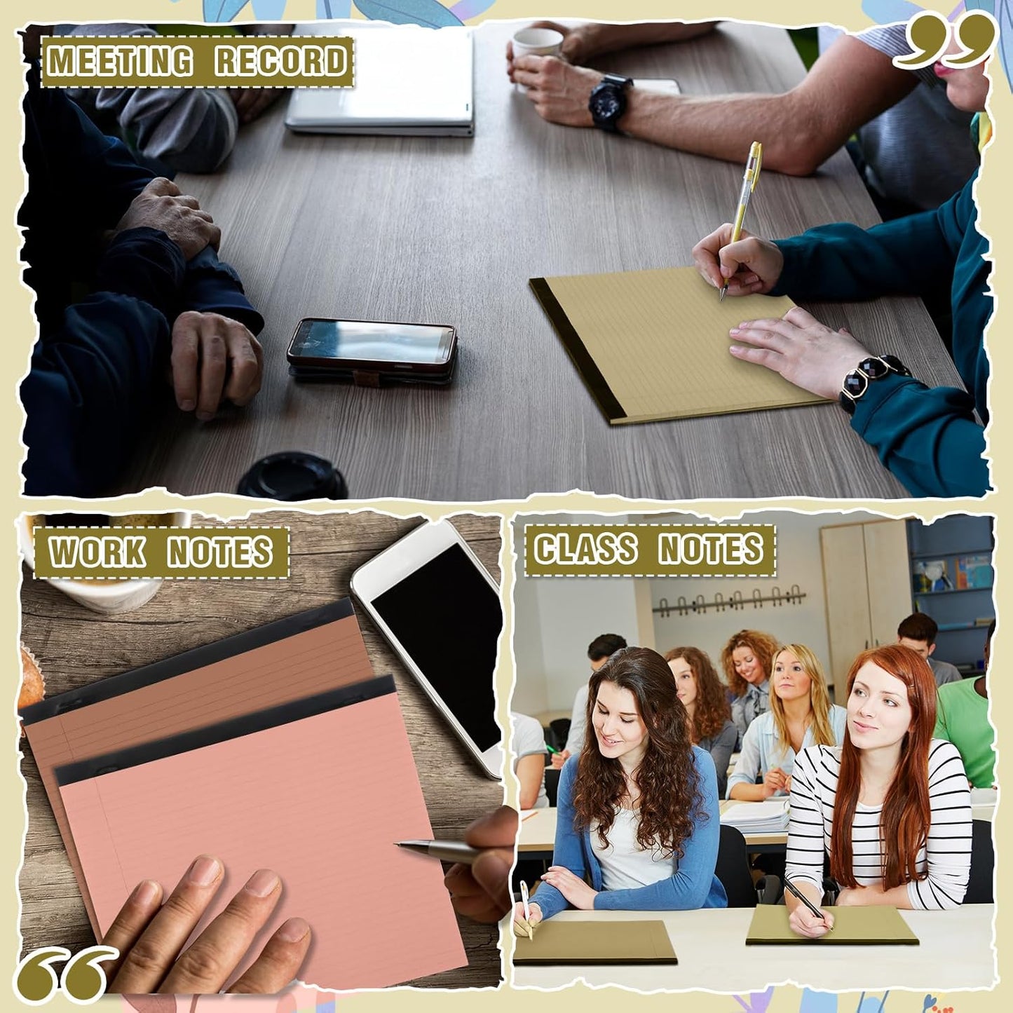 Lincia 6 Pcs 11" x 9.5" Legal Pads College Ruled Notepad Landscape Notebook Horizontal Lined Notebook 80 Gsm Assorted Colors Paper Pastel Writing Pads for School Office, 40 Sheet (Stylish Color)