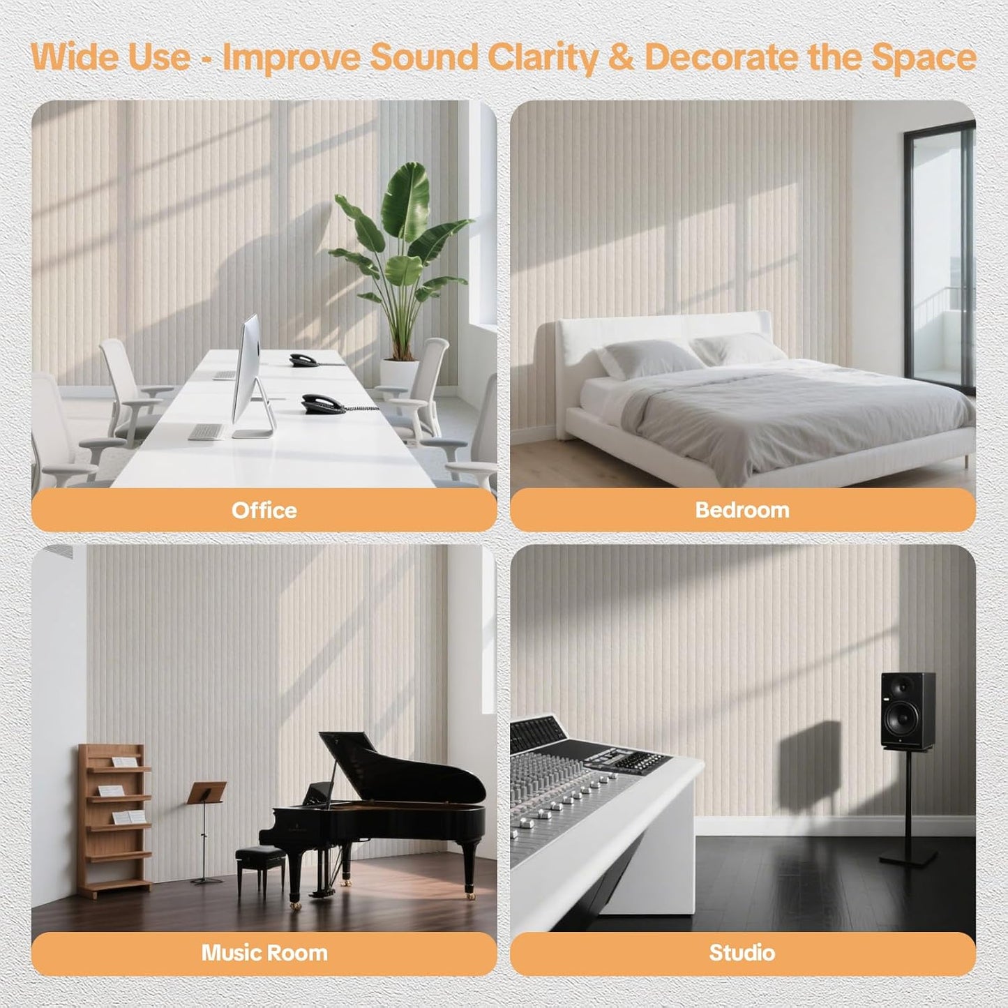 6 Pack Acoustic Panels 3D Wave Sound Proof Foam for Walls, 47.2"x11.8" Self-Adhesive Sound Absorbing Panels for Noise Reduction in Home Office & Studio, Decorative Wall Tiles (Camel)