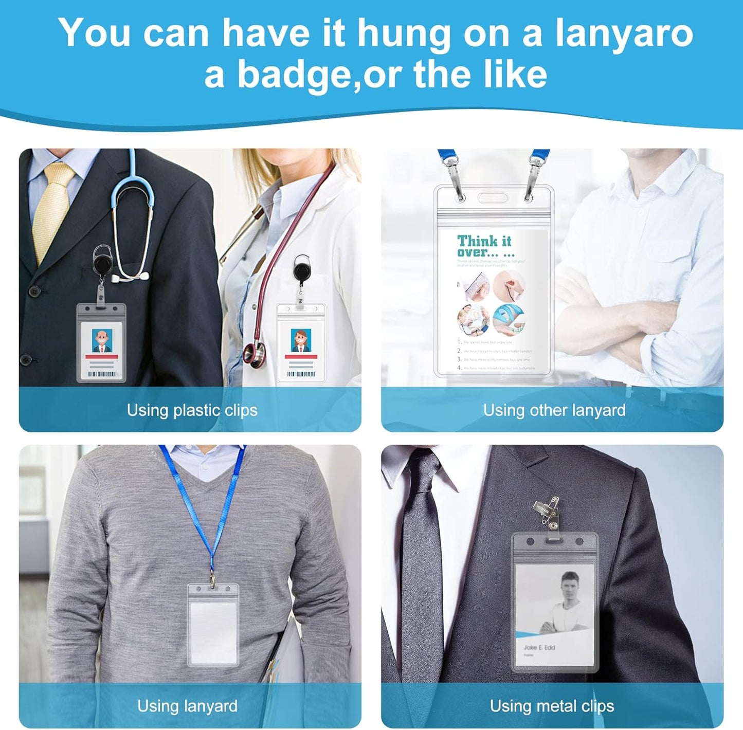 10 Pack Extra Thick ID Card Name Badge Holder Heavy Duty Waterproof Clear Plastic PVC Vertical Sleeve Pocket Resealable