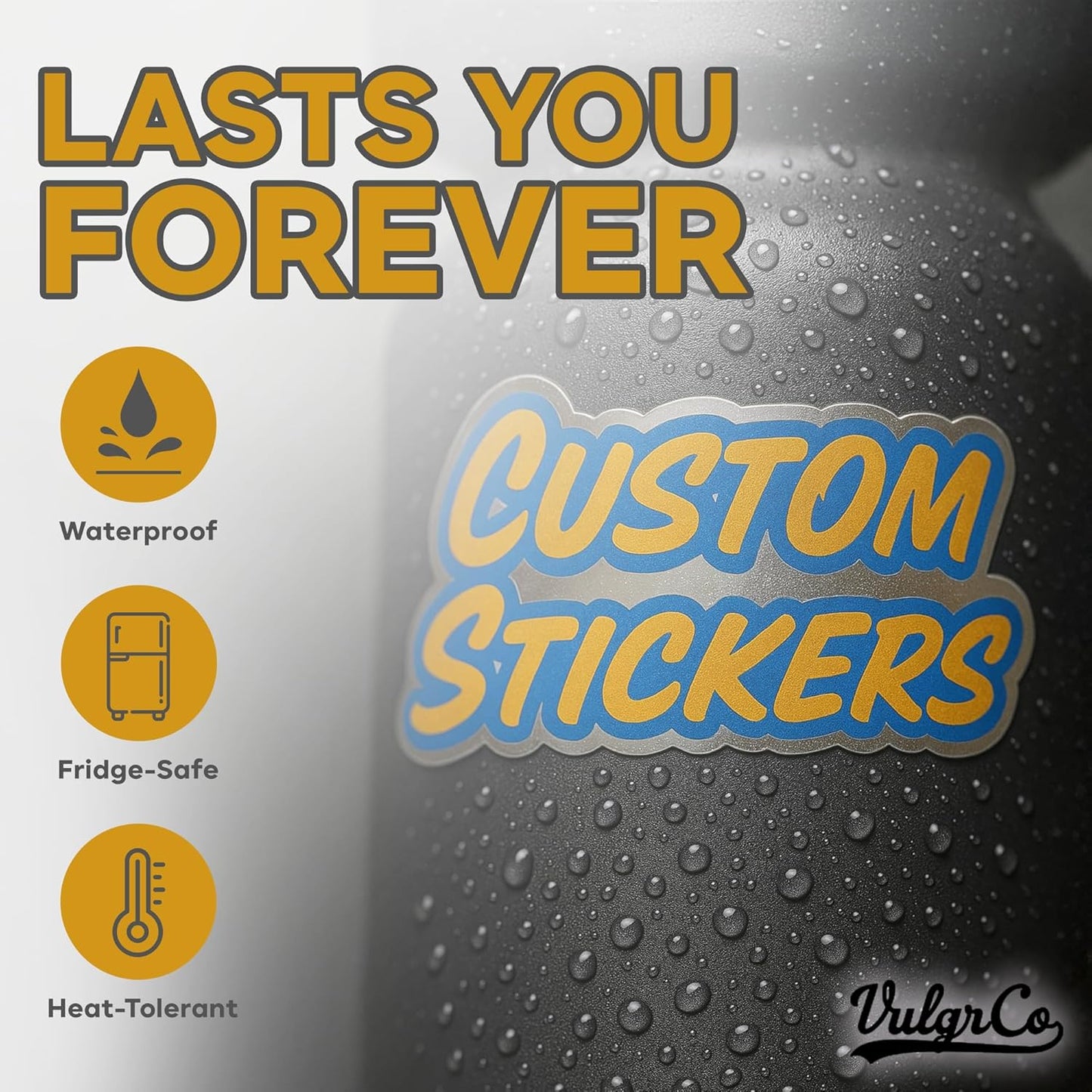 VulgrCo Personalized Custom Individually Die Cut Stickers Decals for Fun, Business, Weddings, Birthdays, Gifts Waterproof (Glitter Stickers)