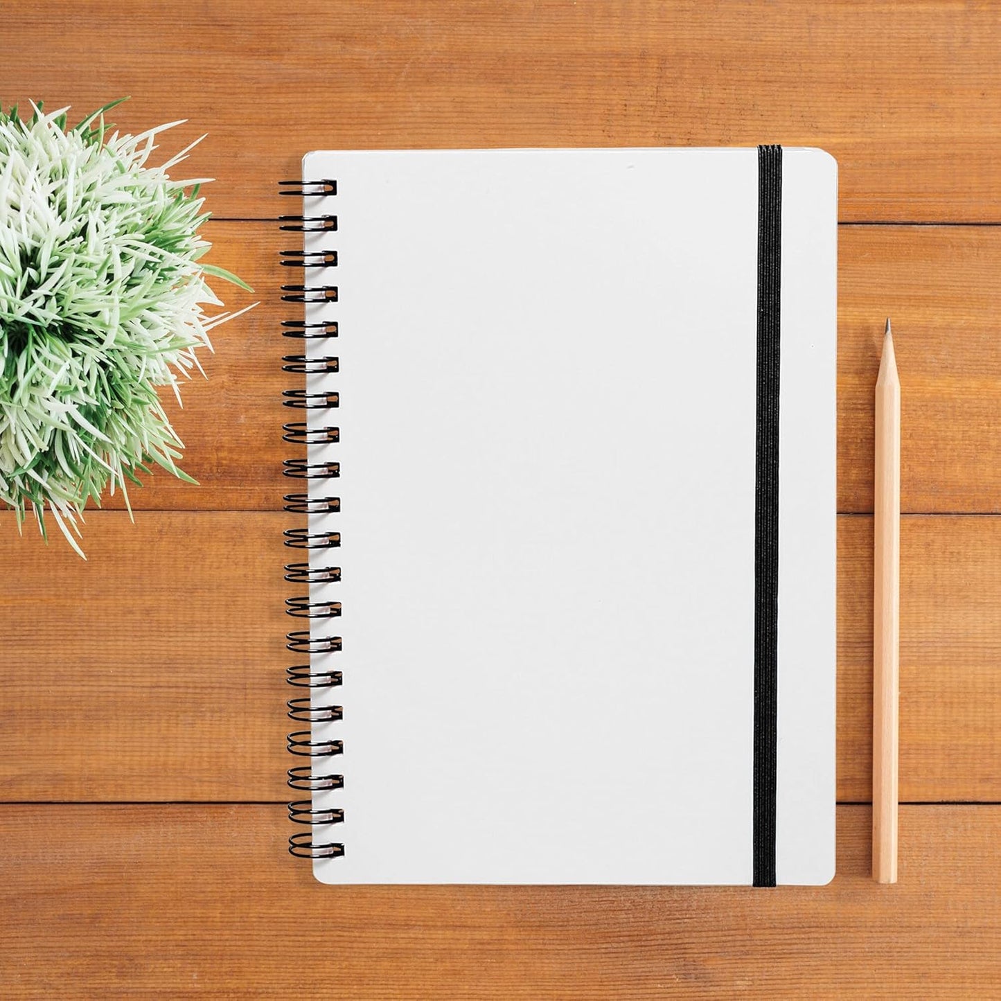 10 White Spiral Notebooks with Elastic Band Pack - 80 lined pages, Recycled - Black