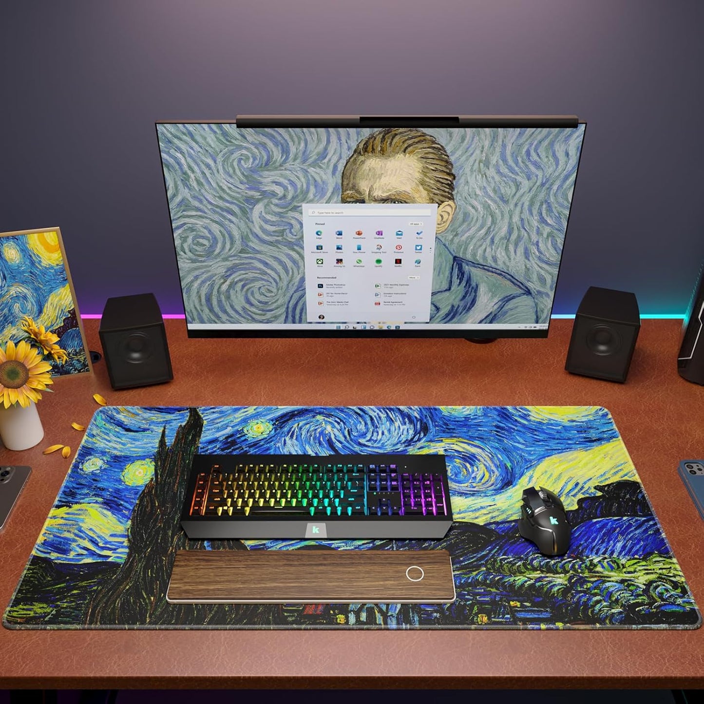 KTRIO Large Gaming Mouse Pad with Stitched Edges, Extended Mousepad with Superior Micro-Weave Cloth, Non-Slip Base, Water Resist Keyboard Pad for Gamer, Office & Home, 31.5x15.7in, Starry Night