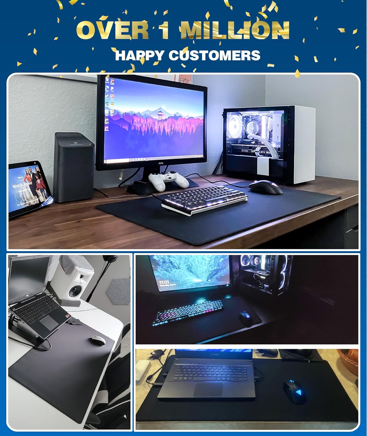 KTRIO Large Gaming Mouse Pad with Stitched Edges, Extended Mousepad with Superior Micro-Weave Cloth, Non-Slip Base, Water Resist Keyboard Pad, Desk Mat for Gamer, Office & Home, 31.5 x 15.7 in, Black