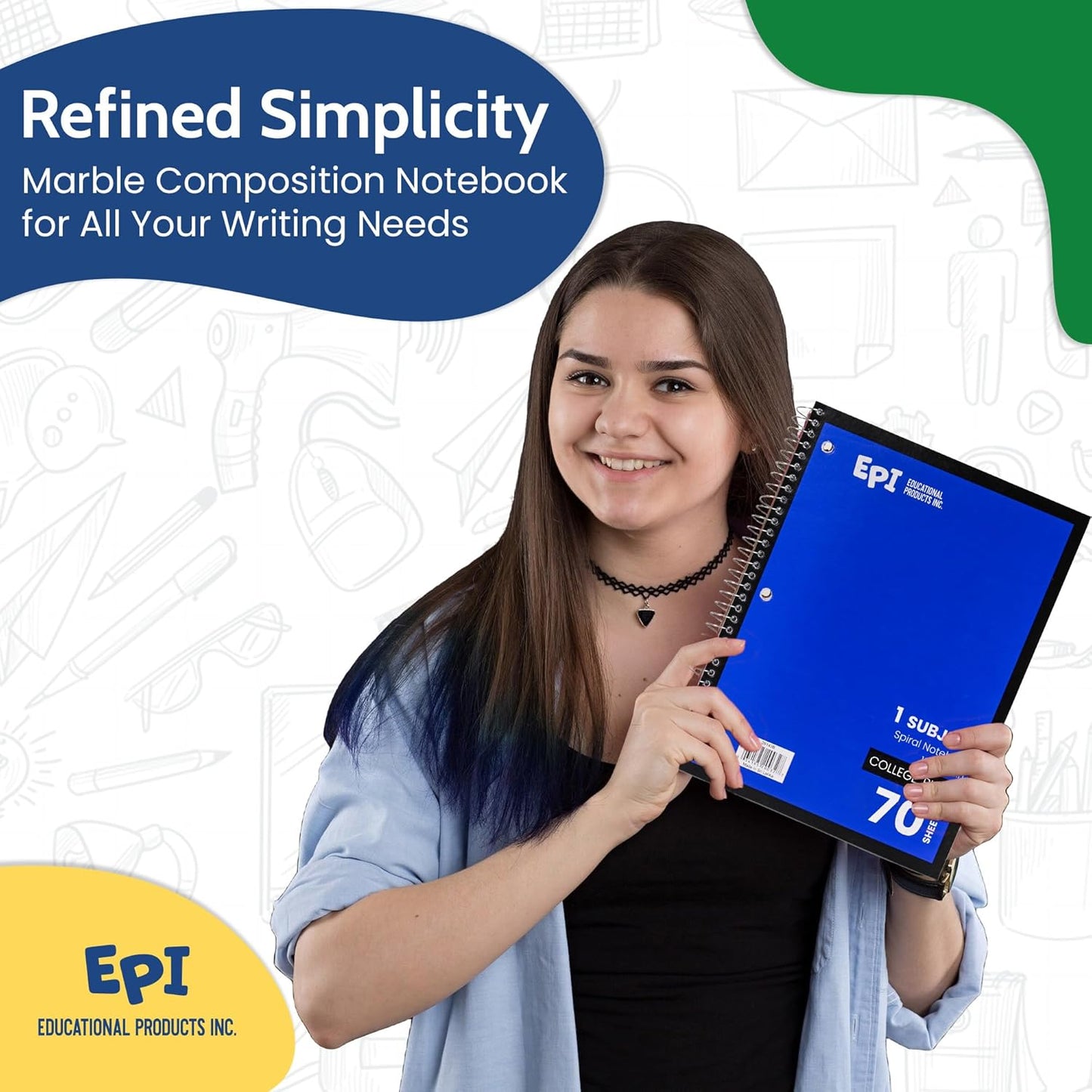 EPI Spiral Notebook | 1 Subject - College Ruled - 70 Sheets, Durable Spiral Binding | 10.5 x 8 in | Classroom Supplies | School, Office, Note Taking, Journaling - 3 Pack