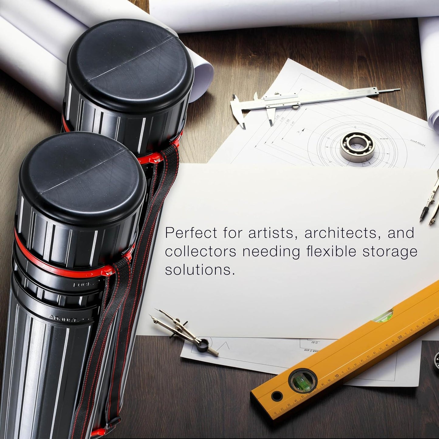 U.S. Art Supply Large Telescoping Drafting Tube (Pack of 2) - 4-7/8" Outside/4-1/2" Inside Diameter, Expands 30-1/4" to 47-3/4", with Shoulder Strap