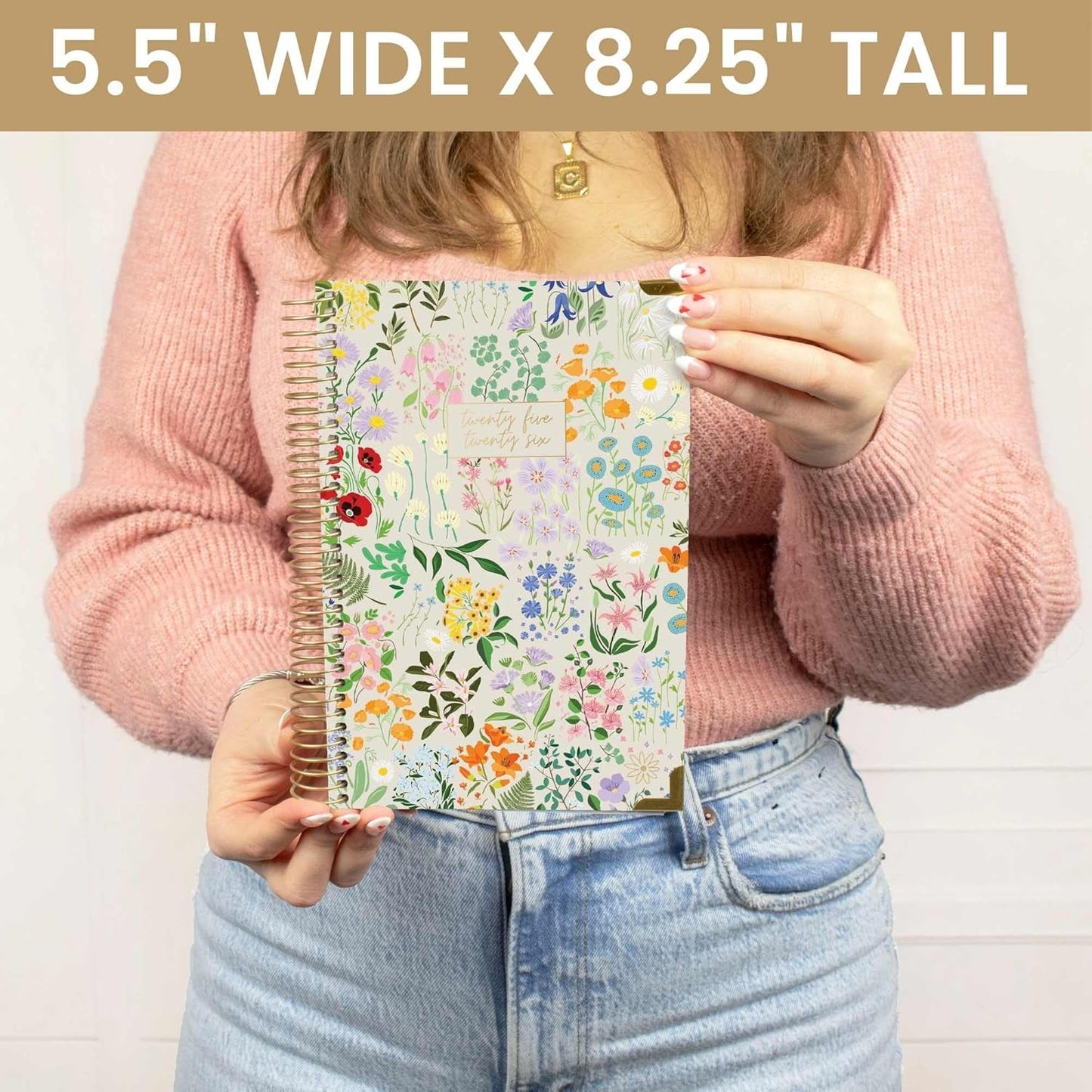 bloom daily planners HARDCOVER 2025-2026 Academic Year Day Planner (July 2025 - July 2026) - A5 Task Goal Organizer - Monthly & Weekly Inspirational Agenda Book - 5.5" x 8.25" - Garden Party, Beige