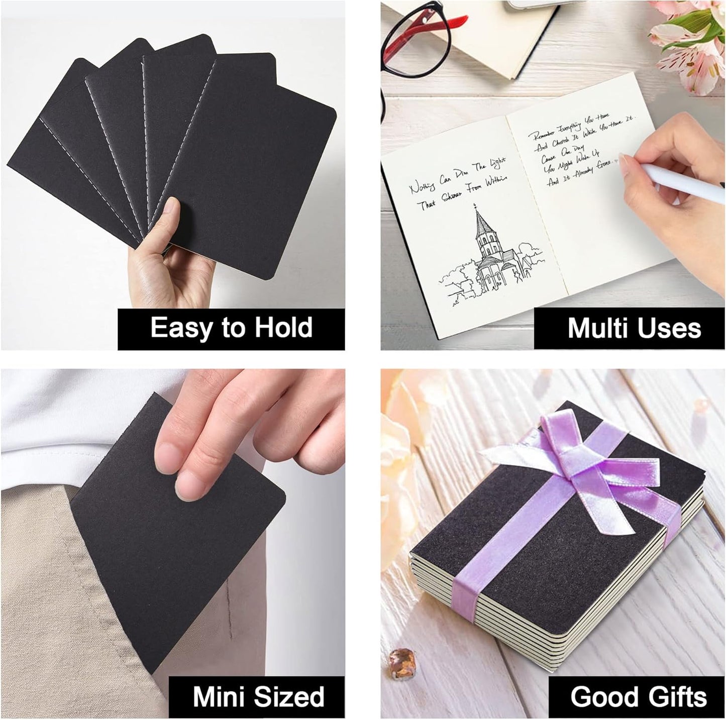 feela 170 Pack Blank Kraft Notebooks, Unlined Sketchbook Mini Cute Note Pad for Drawing Writing, Journal Bulk For Kids Students Office School Supplies, A6, 48 Pages, 4.25” X 5.5”, Black