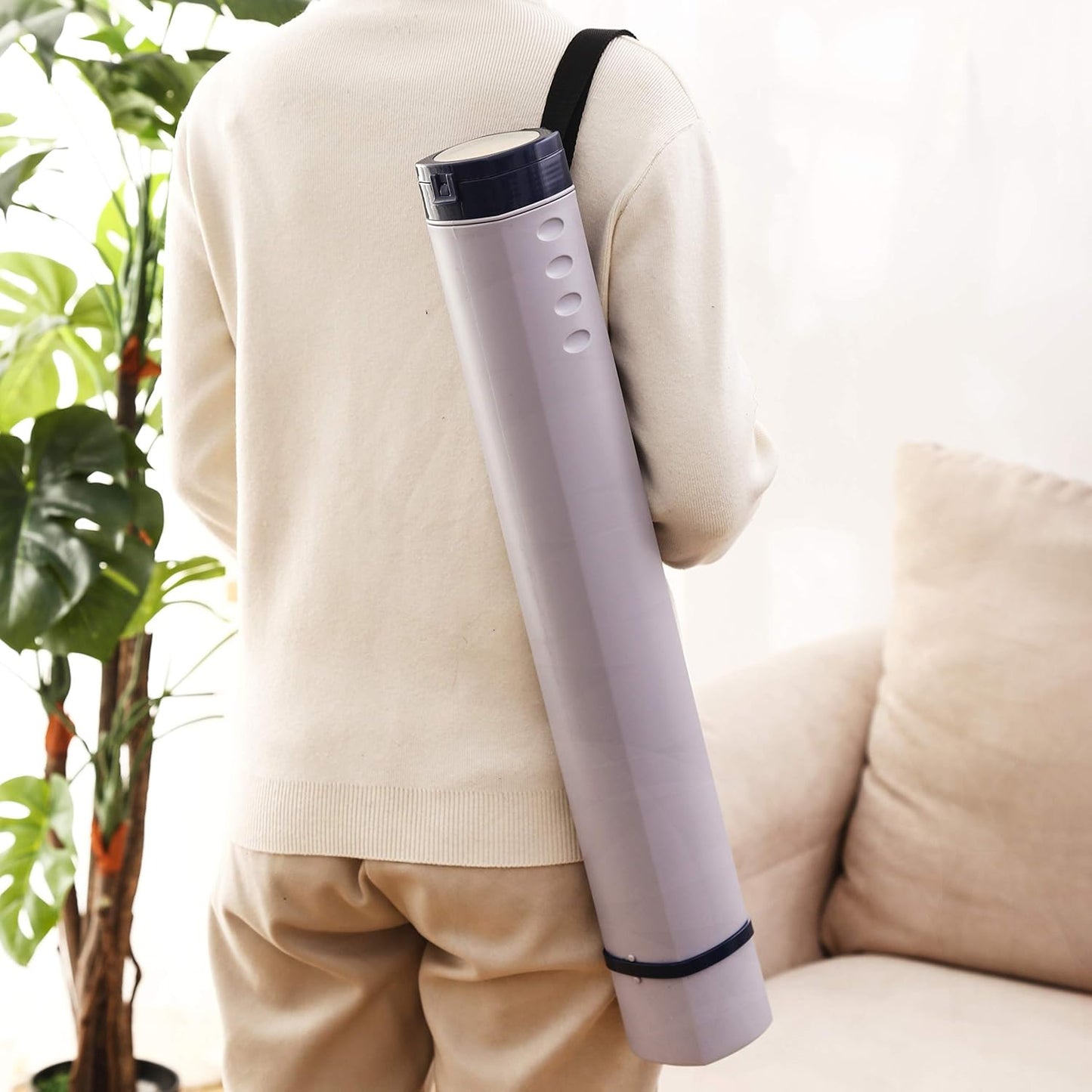 2-Pack Extendable Poster Tubes Expand from 24.5” to 40” with Shoulder Strap | Carry Documents, Blueprints, Drawings and Art | Creamy White and Violet Portable Round Storage Cases with Lids and Labels