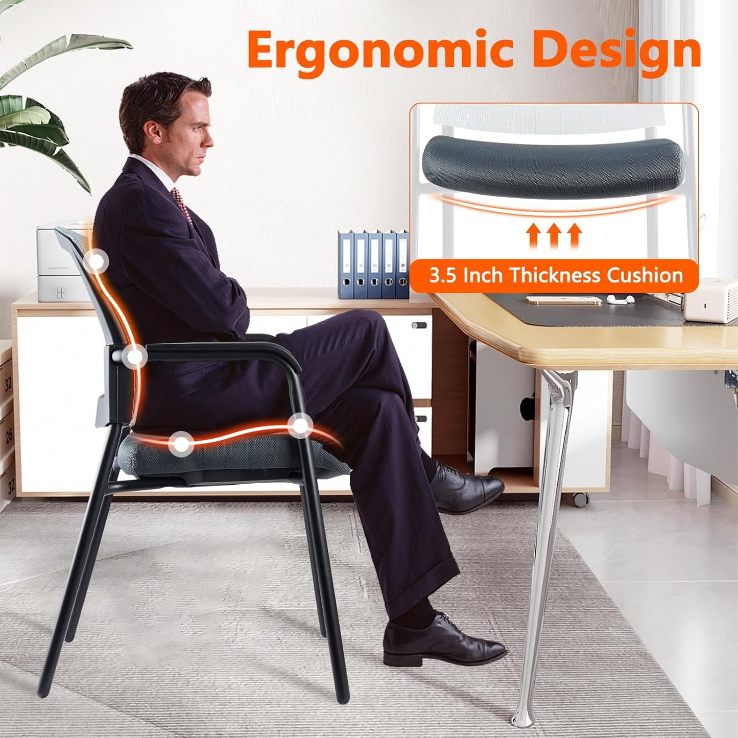 CLATINA Office Reception Guest Chair Mesh Back Stacking with Ergonomic Lumbar Support and Thickened Seat Cushion for Waiting Conference Room Gray