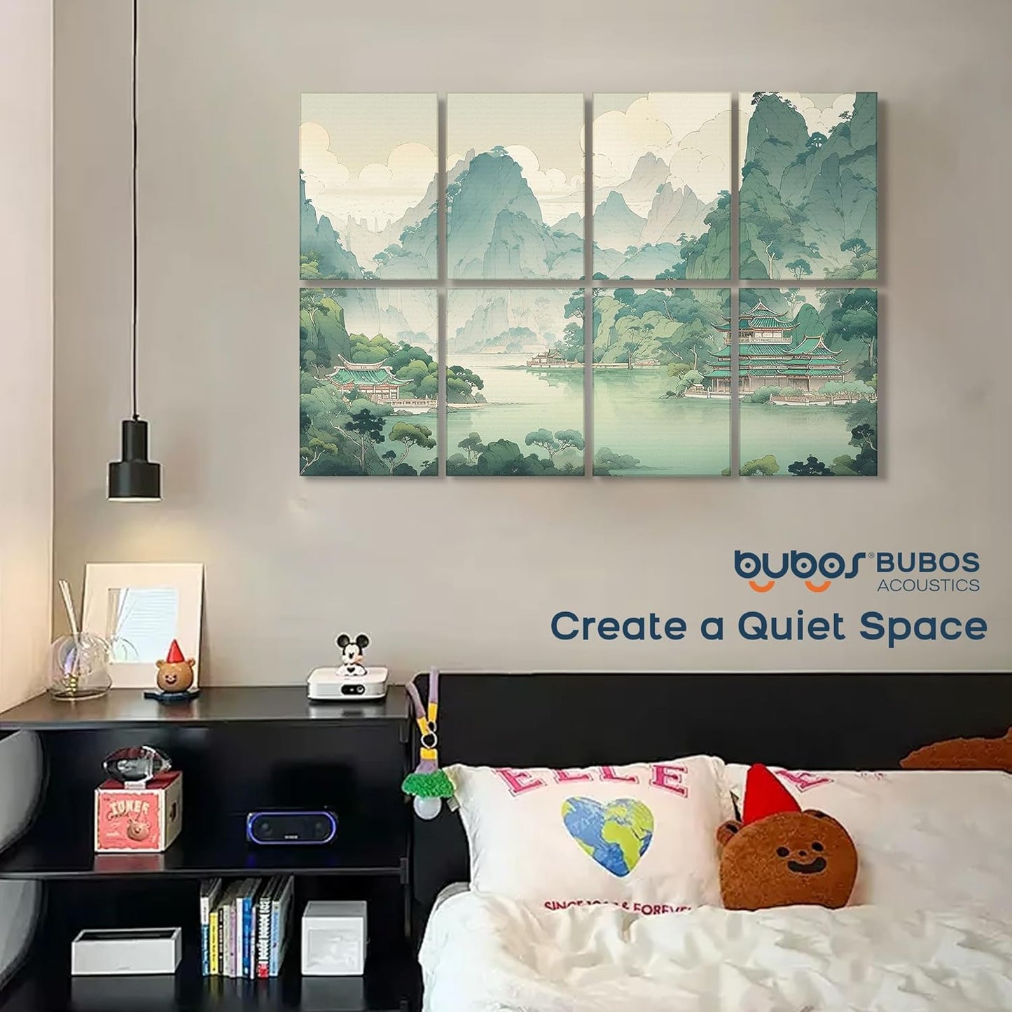 BUBOS 8 Pack Art Acoustic Panels Soundproof Wall Panel,47.2X31.4 Inches Sound Absorbing Panel,Self-adhesive Decorative Acoustical Wall Panels, Acoustic Treatment for Ceiling Home Office(Chinese Charm)