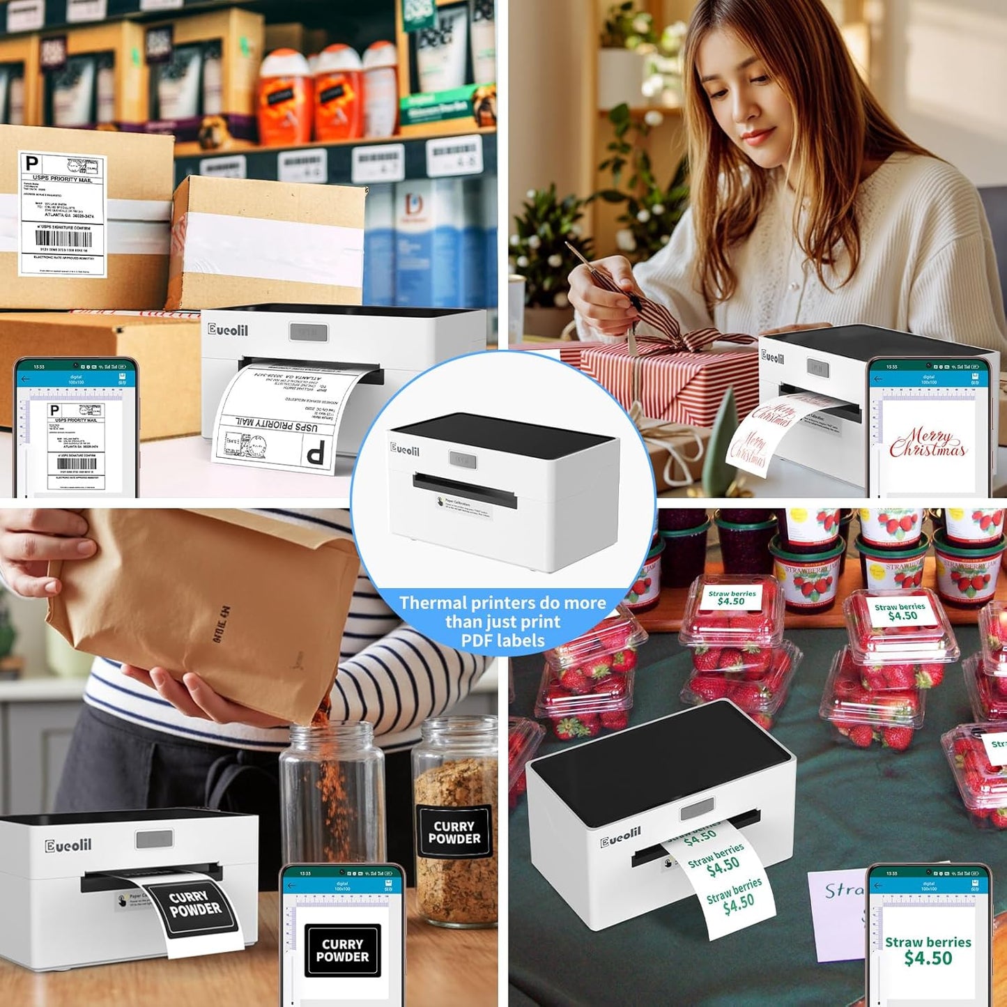Bluetooth Thermal Label Printer Compatible with Android、iPhone、Windows&Mac,Maximum Support 4×6 Thermal Label Paper,Widely Used for Home&Small Businesses and Shipping Label