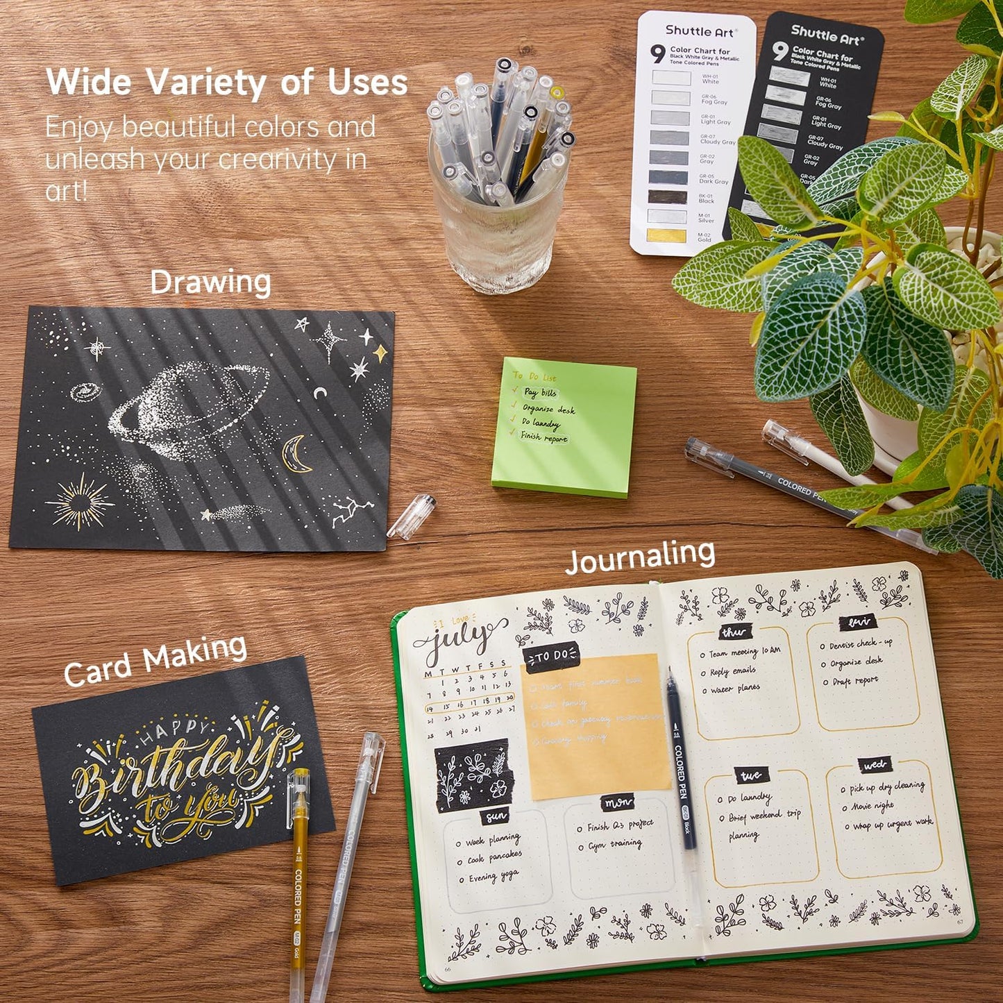 Shuttle Art Colored Pens, 22 Black White Gray & Metallic Tone Colors Cute Journal Pens 0.6mm Fine Point Colored Gel Pens for Black Paper Writing Drawing Journaling Note Taking School Office Home