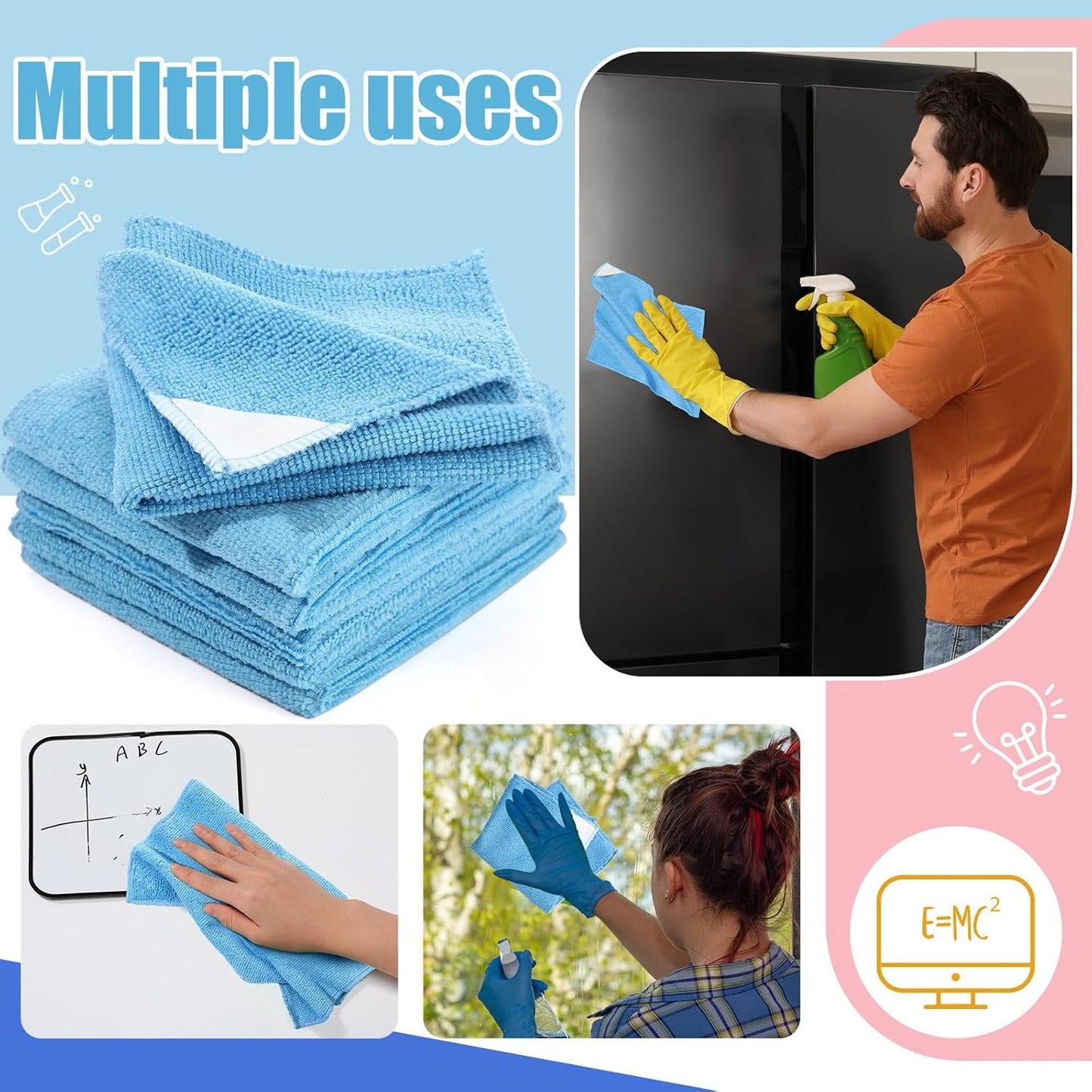 6 Pack Magnetic Whiteboard Cleaning Cloth Magnetism 10'' x 10'' Colorful Microfiber Dry Erase Cloth Reusable Washable Whiteboard Eraser for Classroom Home Office (Blue)