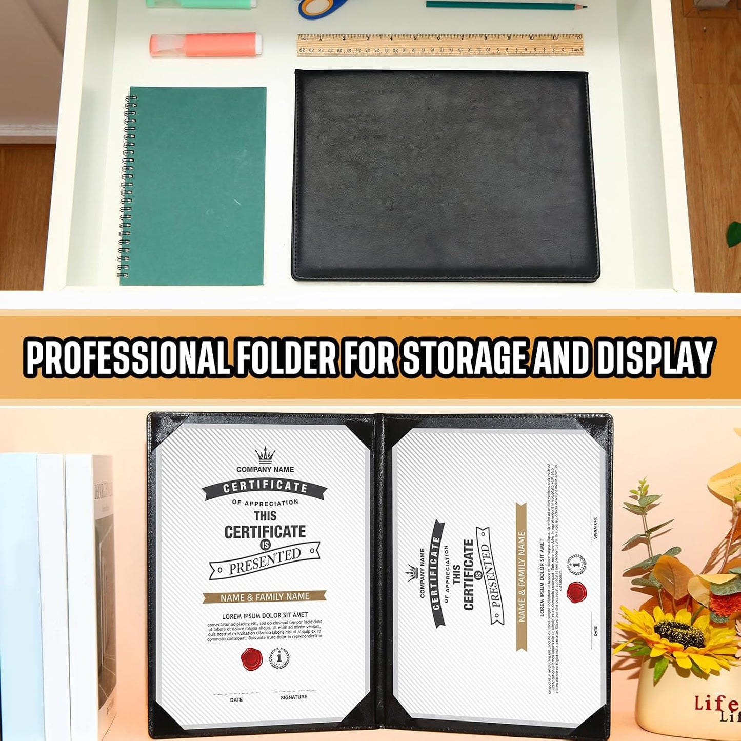 Tenare 10 Pcs Leather Certificate Holder 8.5 x 11 Inch PU Black Red Blue Purple Phd Bachelor Master Diploma Cover Professional Award Folder for Official Graduation Competition Contest Charity (Black)