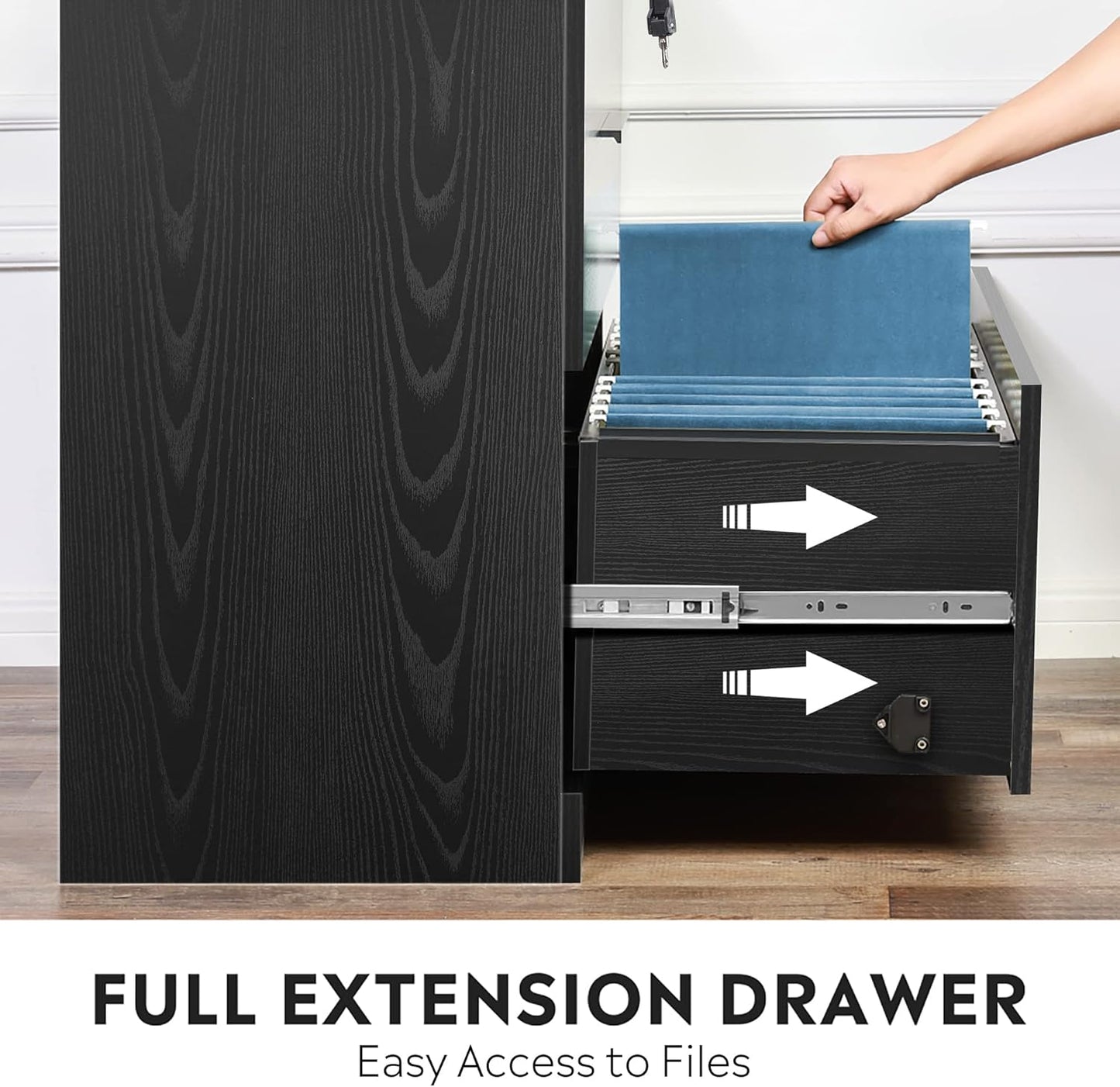 DEVAISE 2-Drawer Wood Lateral File Cabinet with Lock for Home Office, Black