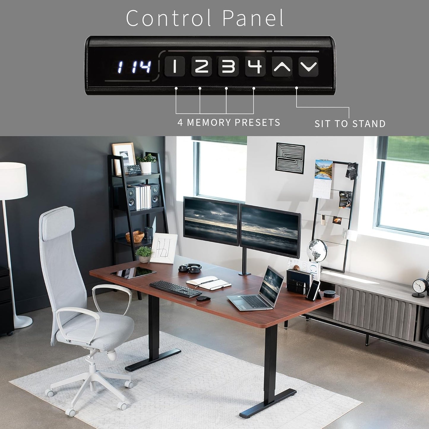 VIVO Electric 71 x 36 in Standing Desk, Memory Height Adjustment, 1B Series, Dark Walnut Top Black Frame, DESK-KIT-1B7D-36