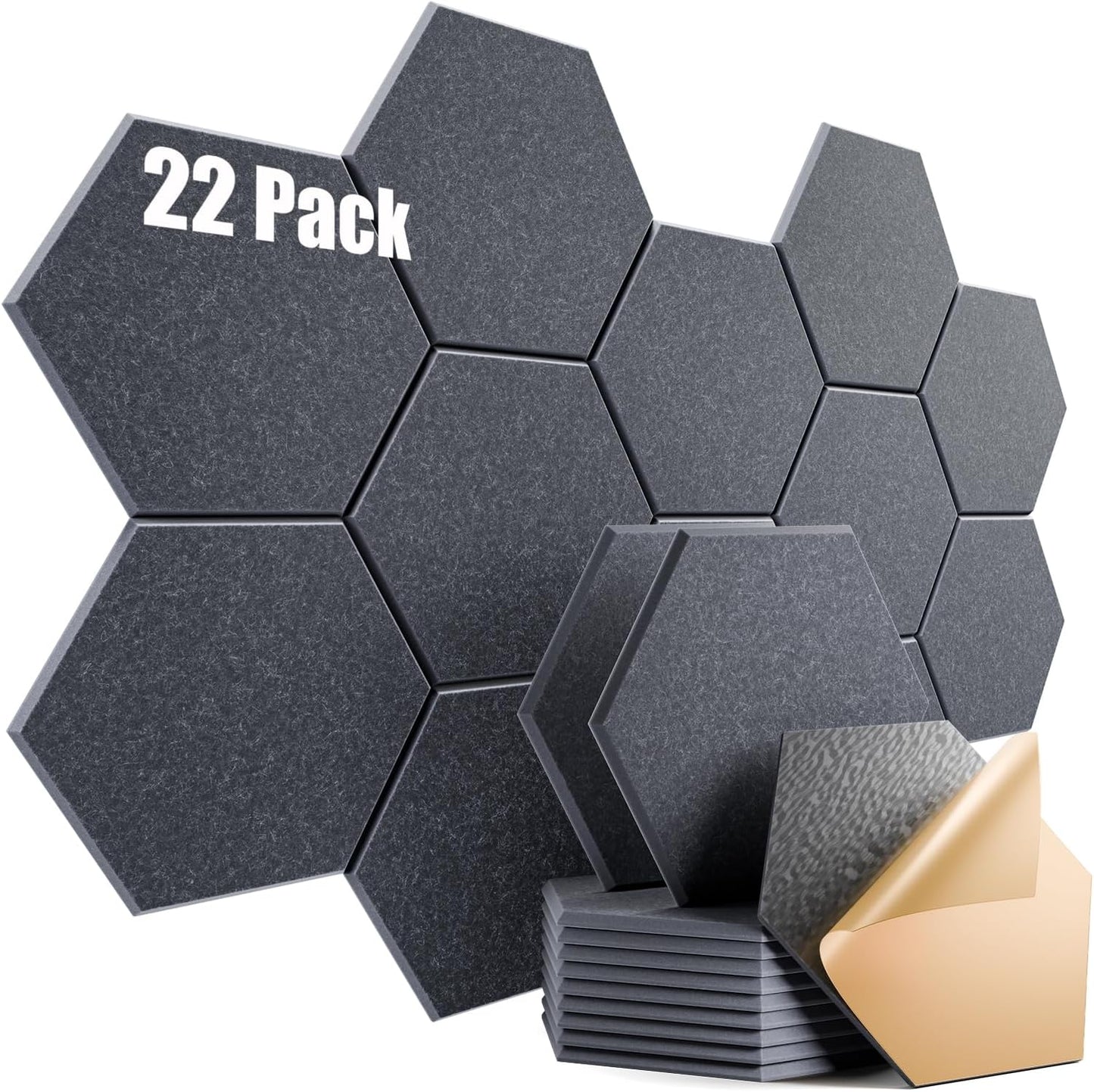 22 Pack Self-Adhesive Acoustic Panels 12" X 10" X 0.4" - Sound Proof Foam Panels with High Density, Hexagonal Design, Flame Resistant, Absorb Noise and Eliminate Echoes(Dark Gray)