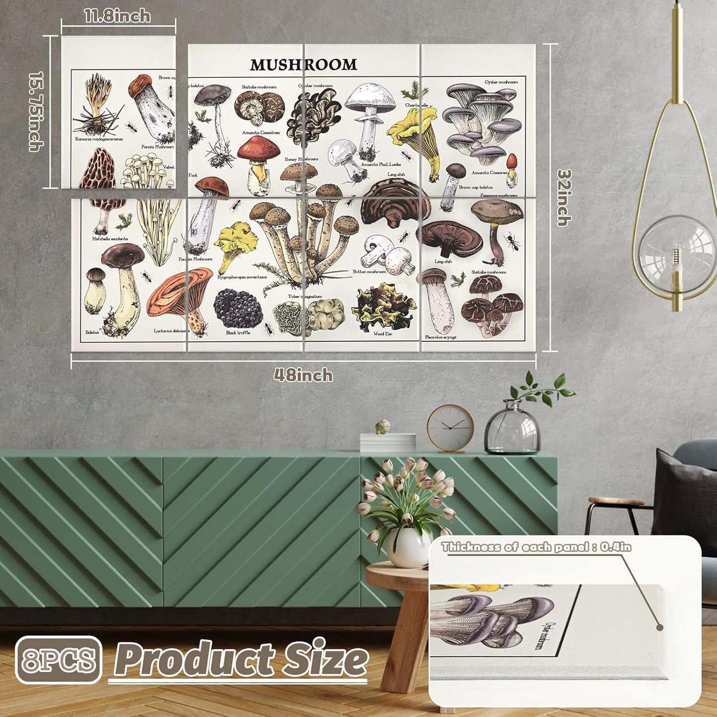 Art Acoustic Panels, 8 Pack 48"X32" Soundproof Wall Panels Self-adhesive Decorative Sound Absorbing Padding, Noise Dampening Canceling Reducing for Room Office (Mushroom)