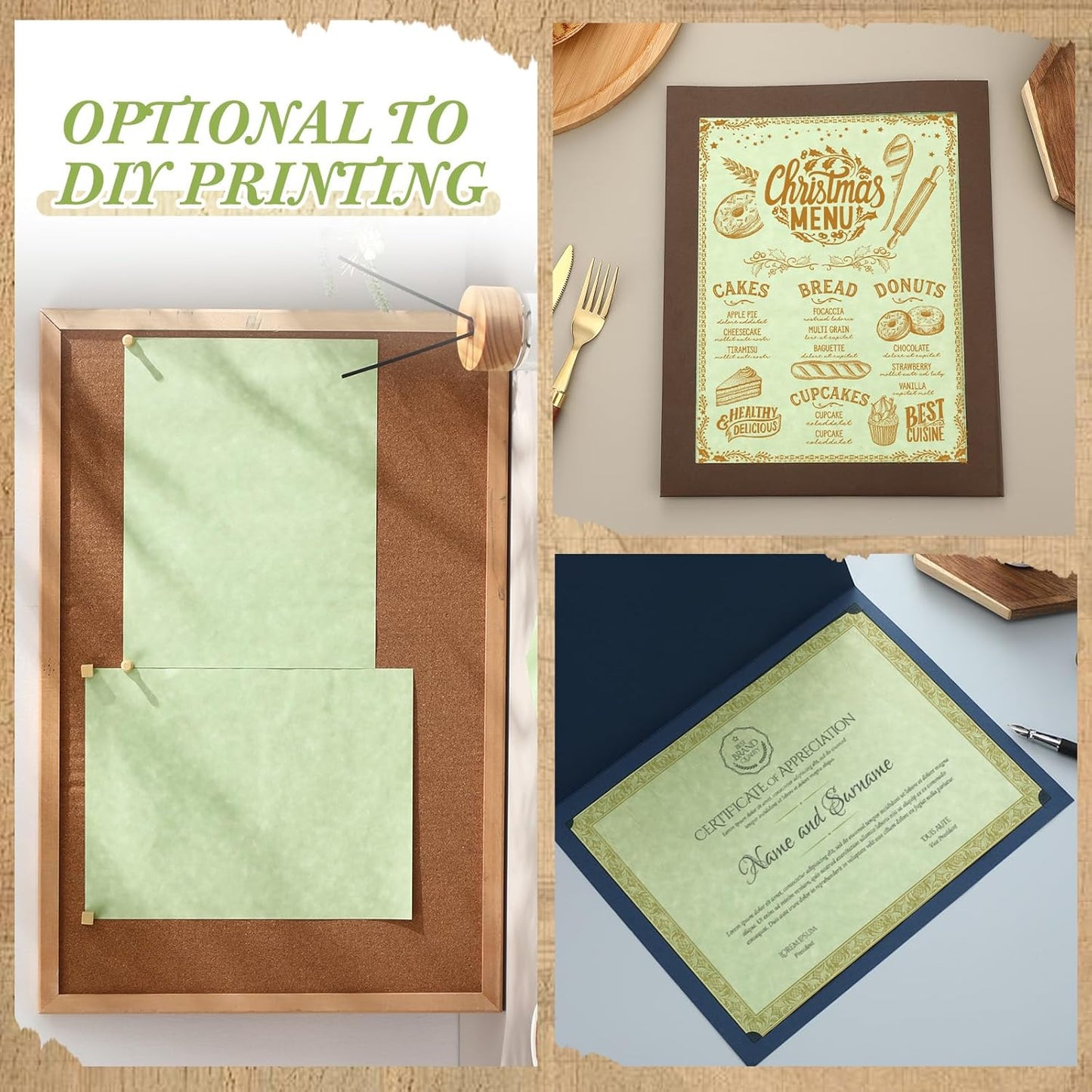 Epakh 200 Sheets Old Age Parchment Paper 8.5 x 11 Inch Standard Letter Vintage Colored Old Parchment Semblance Double Side Printing Paper (Green)
