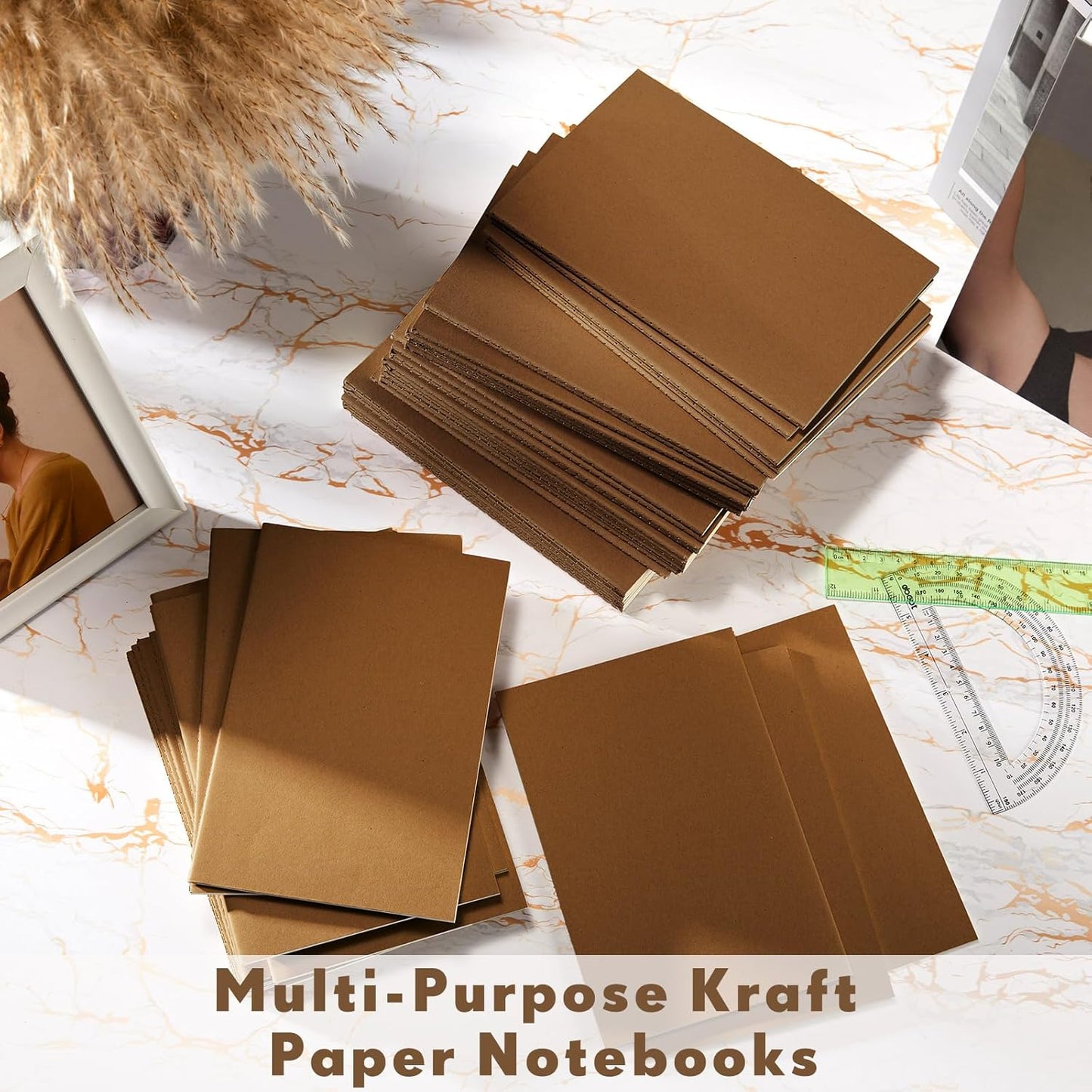 Sepamoon 150 Pack Kraft Notebook Journals 5.82 Inch x 4.13 Inch A6 Softcover Notebooks Bulk for Kids Student Writing Sketch Travel Journal Office Notepad with 48 Pages 24 Sheets, Lined(Dark Brown)