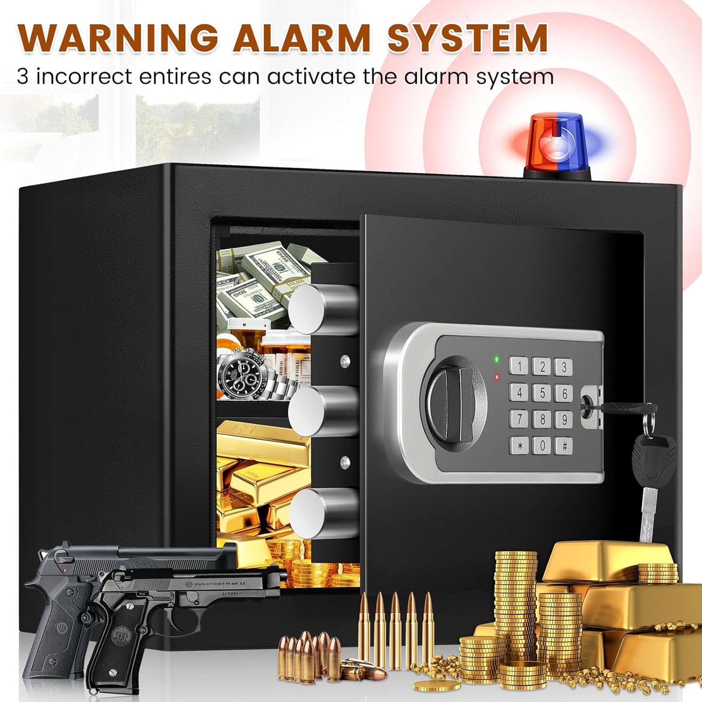 Smal Safe for Home, Home Safe Box With Programmable Keypad and Removable Shelf, Anti-Theft Digital Safety Box for Money Firearm Medicines Valuables, 13.8"W x 9.8"D x 9.8"H