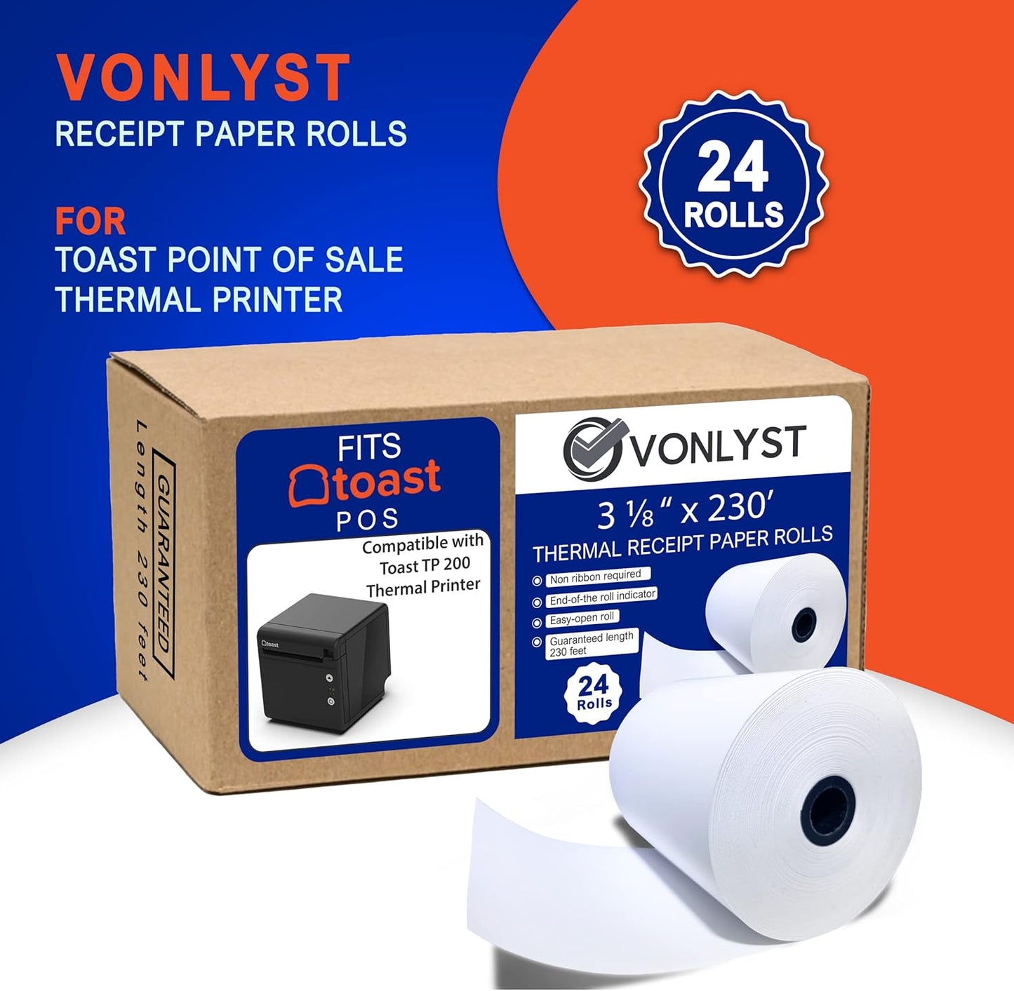 Thermal Printer Paper Roll for Toast TP200 Receipt Printer Point of Sale (24 rolls)