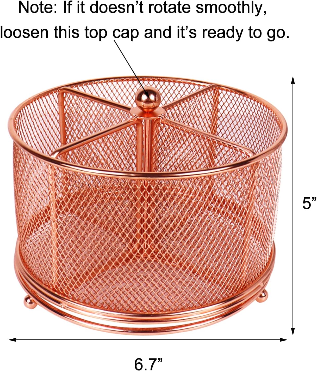 Rose Gold Pen Holder for Desk, Mesh Rotating Desk Pencil Marker Organizer, Large Capacity Stationery Storage Office Supplies Organization, 4 Compartments for Women Kids Students Teachers