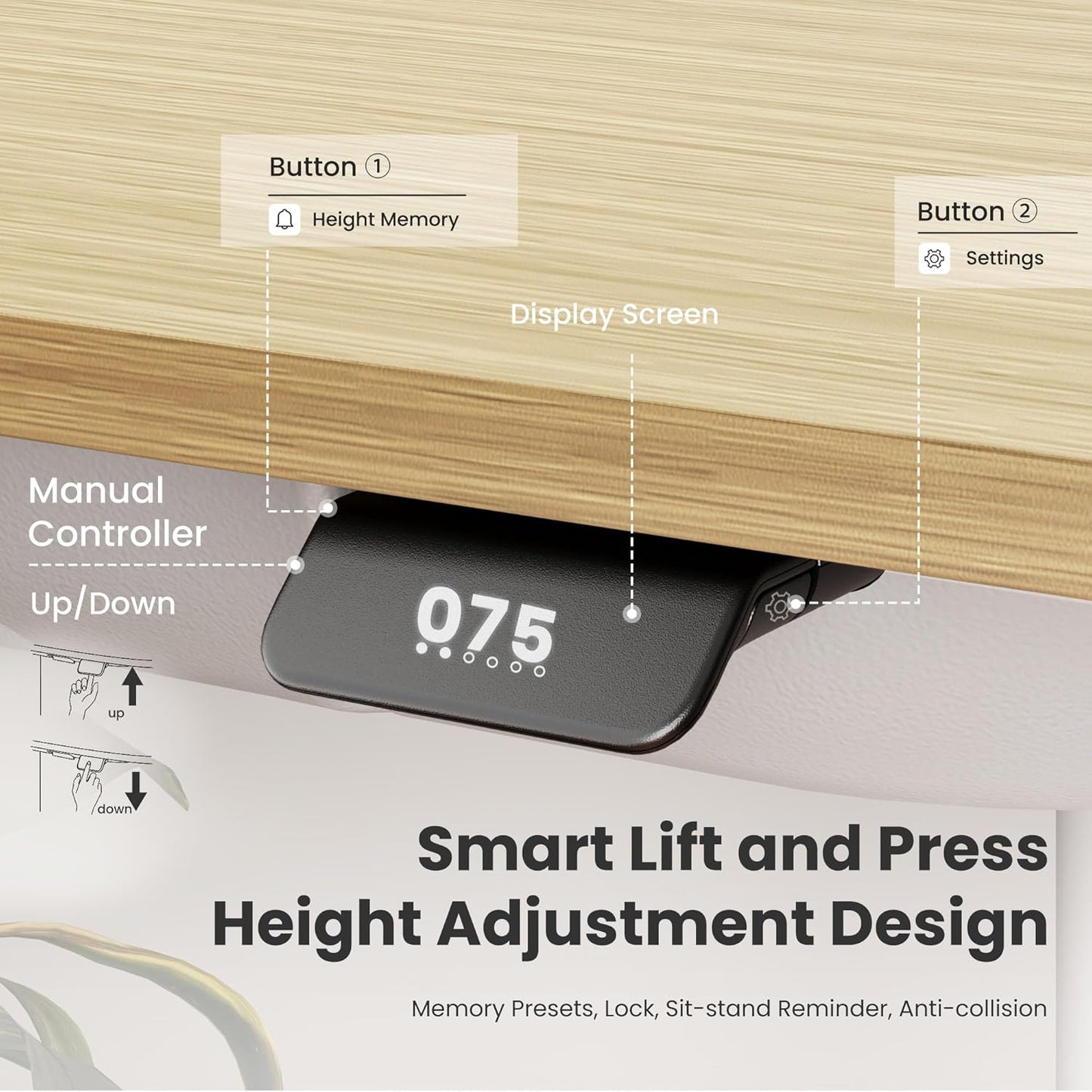 COLAMY Electric Standing Desk, Whole-Piece Gaming Desk with Dual Motors, Ergonomic Footrest, Drawers for Storage, Adjustable Height Sit-Stand Desk for Home Office (MFC Desktop, Light Maple + White)