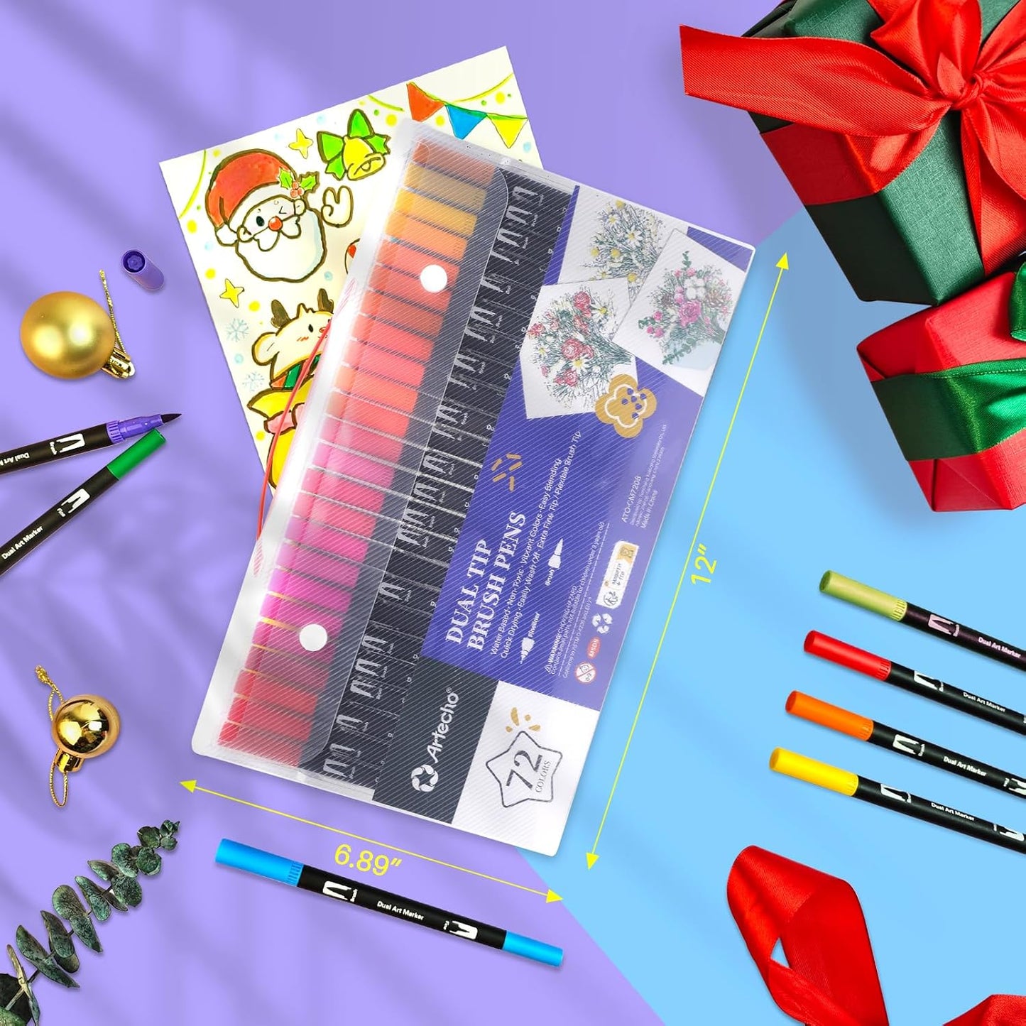 Artecho 72 Colors Markers for Adult Coloring Books No Bleeding, Dual Tip Markers for School, Fine and Brush Tip for Adults Coloring Books, Calligraphy, Drawing, Sketching