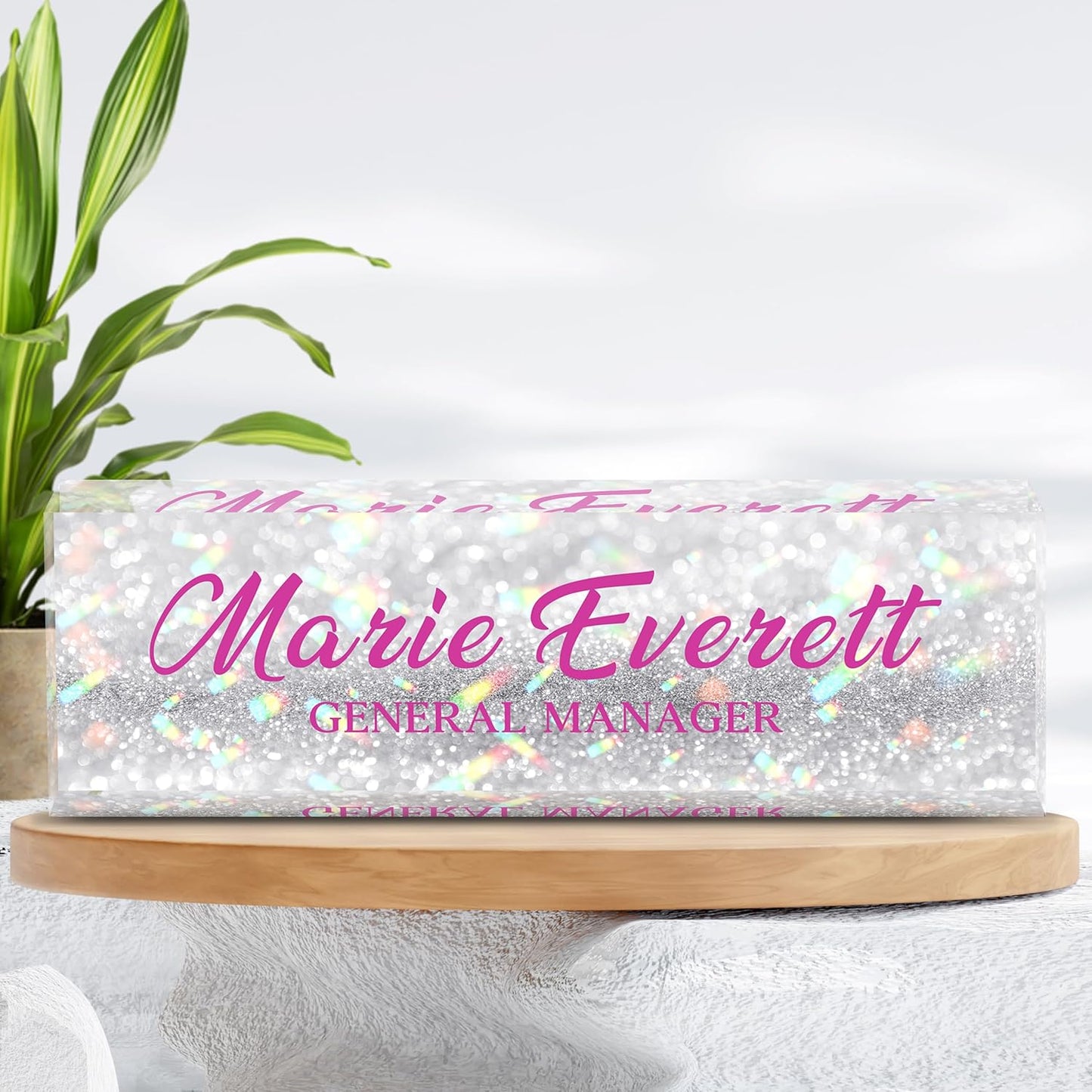 Custom Name Plate for Desk | Personalized Desk Name Plate | Personalized Boss Employee Appreciation Gifts | Acrylic Name Plate Office Desk Accessories (A-Silver Colored Crystal)