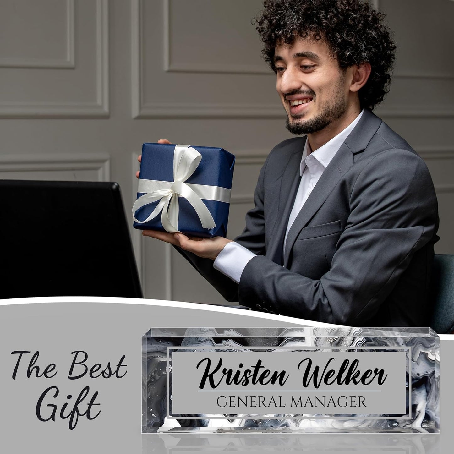 Personalized Name Plate for Desk - Custom Engraved Name Plates for Man - Boss Day Gifts for Boss - Acrylic Office Decor Appreciation Gifts for Teacher Nurse Coworker Social Worker (Ink)