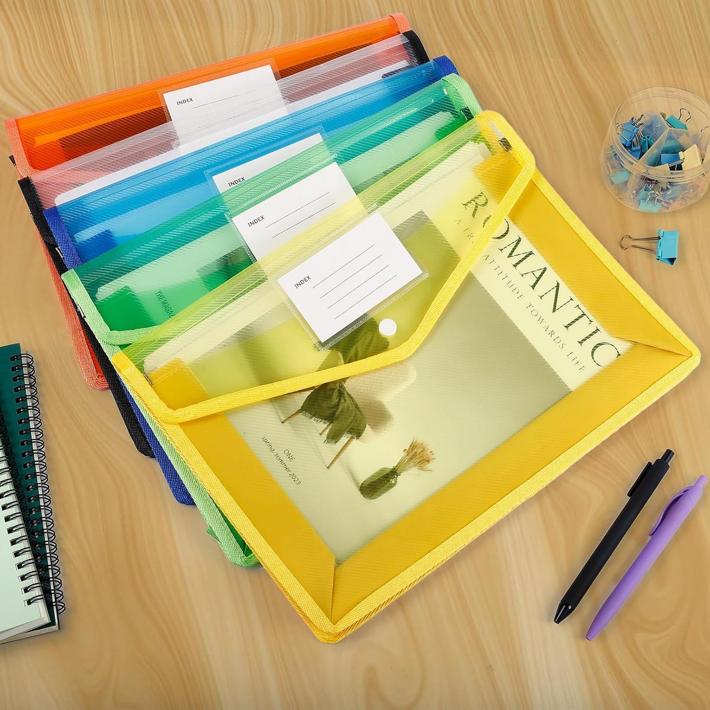 5 Pack Plastic Expanding File Folder, Waterproof Transparent File Folder, Poly Envelope with Snap Closure, Large Capacity, Fit Letter/A4 Size, Document Organizer for Office Home