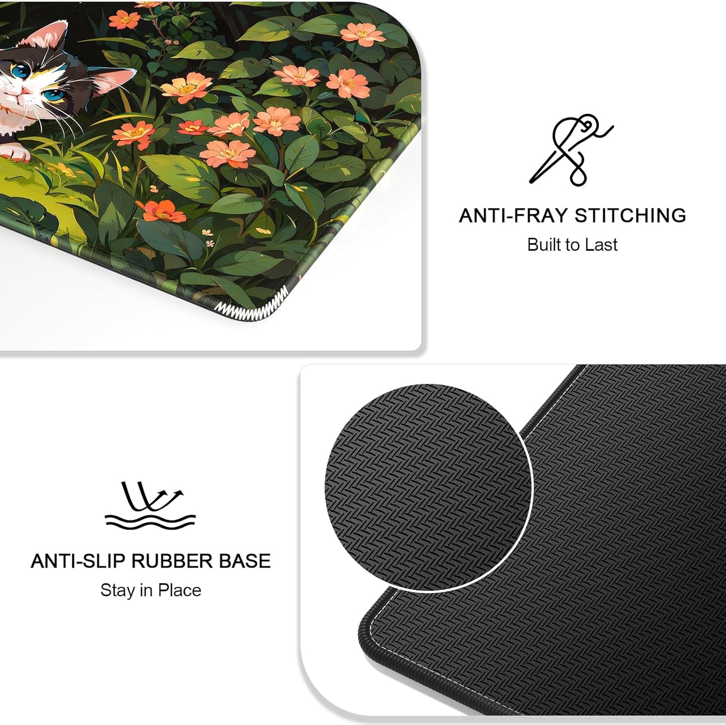 Auhoahsil Large Mouse Pad, XXL Gaming Mousepad, Desk Mat for Desktop, Thick Rubber, Big & Long Size, Stitched Edges, Full Desk Pad for Laptop & Computer, Extended 35.4 x 15.7 in, Cat Shrubbery