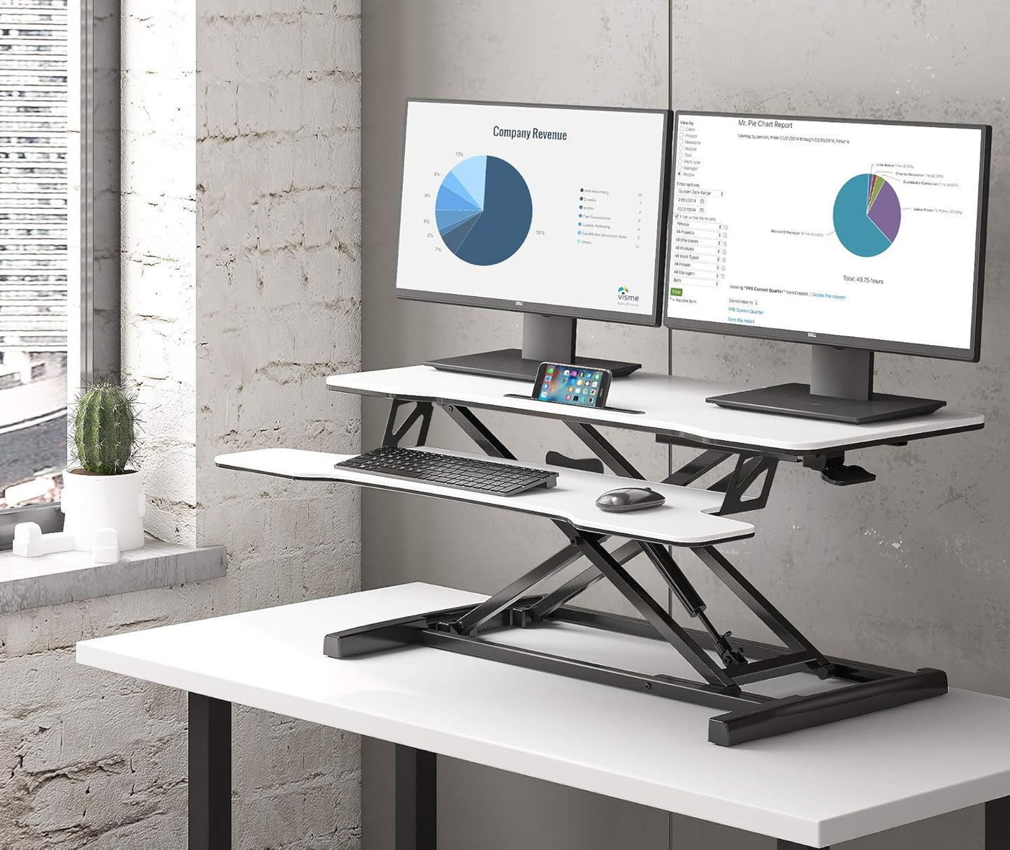 FITUEYES Height Adjustable Standing Desk 36” Wide Sit to Stand Converter Stand Up Desk Tabletop Workstation for Dual Monitor Riser FSD309103WW