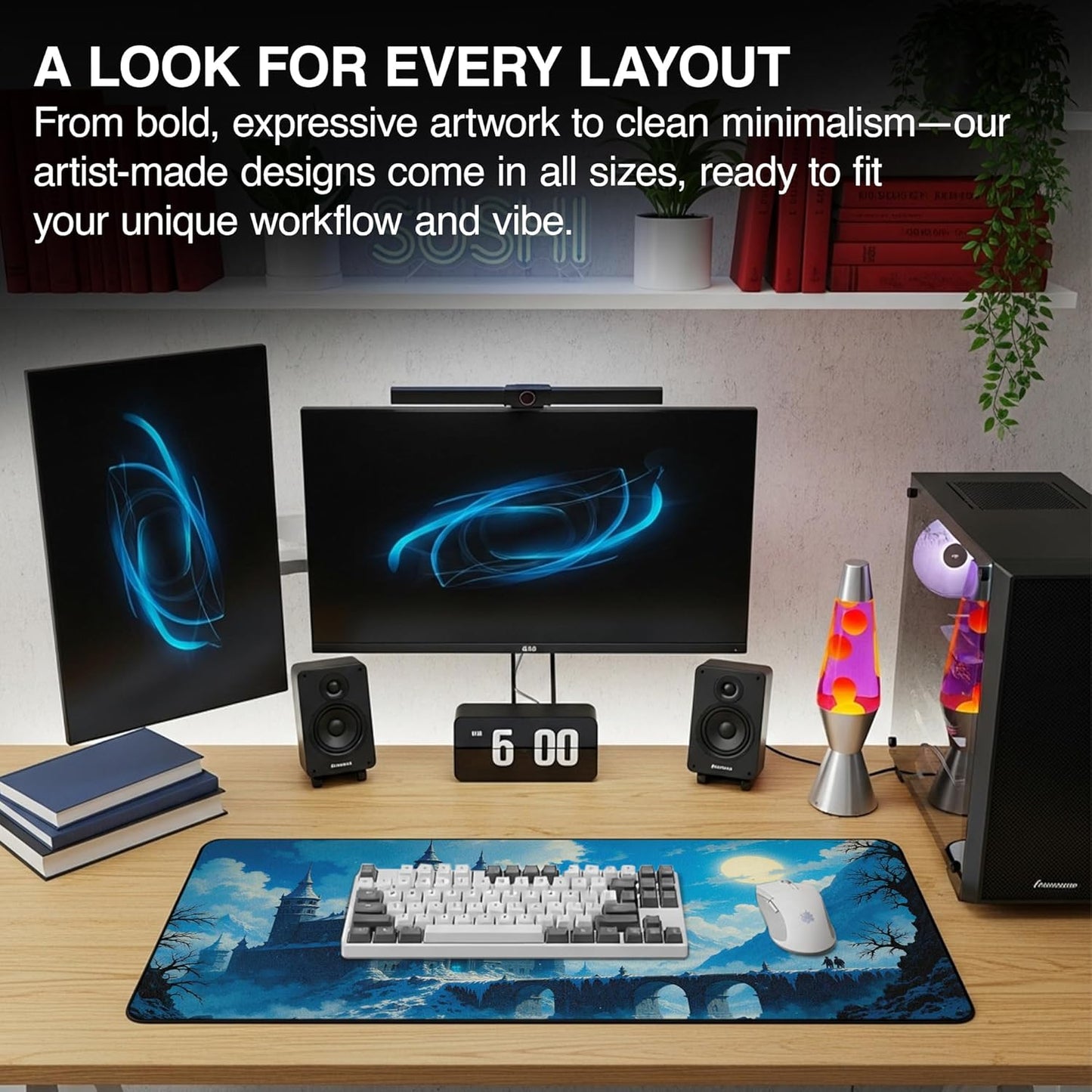 MPCO. Dark Fantasy Large Gaming Desk Pad - 36" x 17" Duraglyde Fabric The Frost King’s Castle Desk Mats - Non-slip, Washable, Smooth Glide for Precision Gaming & Work