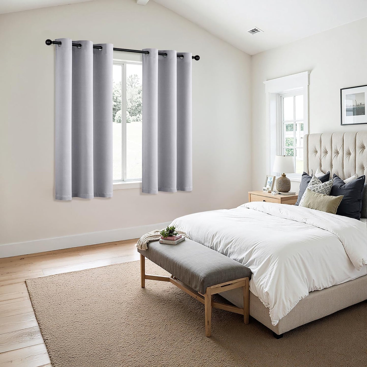 MIULEE Blackout Curtains for Bedroom Living Room 63 Inches Long 2 Panels, Thermal Insulated Room Darkening Drapes Solid Grommet Noise Reduction Light Blocking Window Curtains 40x63 Inch Greyish White
