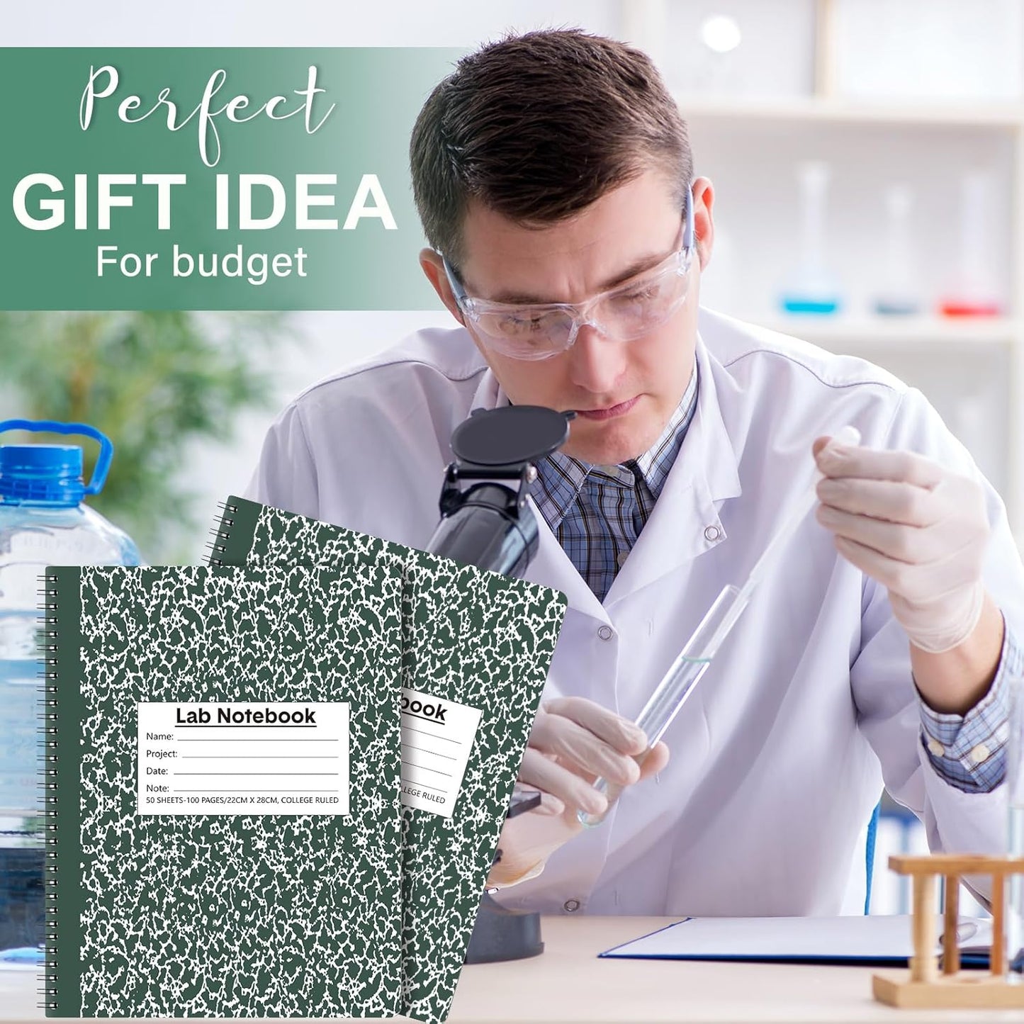 2 Pack Carbonless Lab Notebook Carbon Copy 8.5'' x 11'' Laboratory Engineering Chemistry Computation Notebook Science Grid Contains 25 Set Pages 100 Sheets Total Coil Binding(Dark Green)