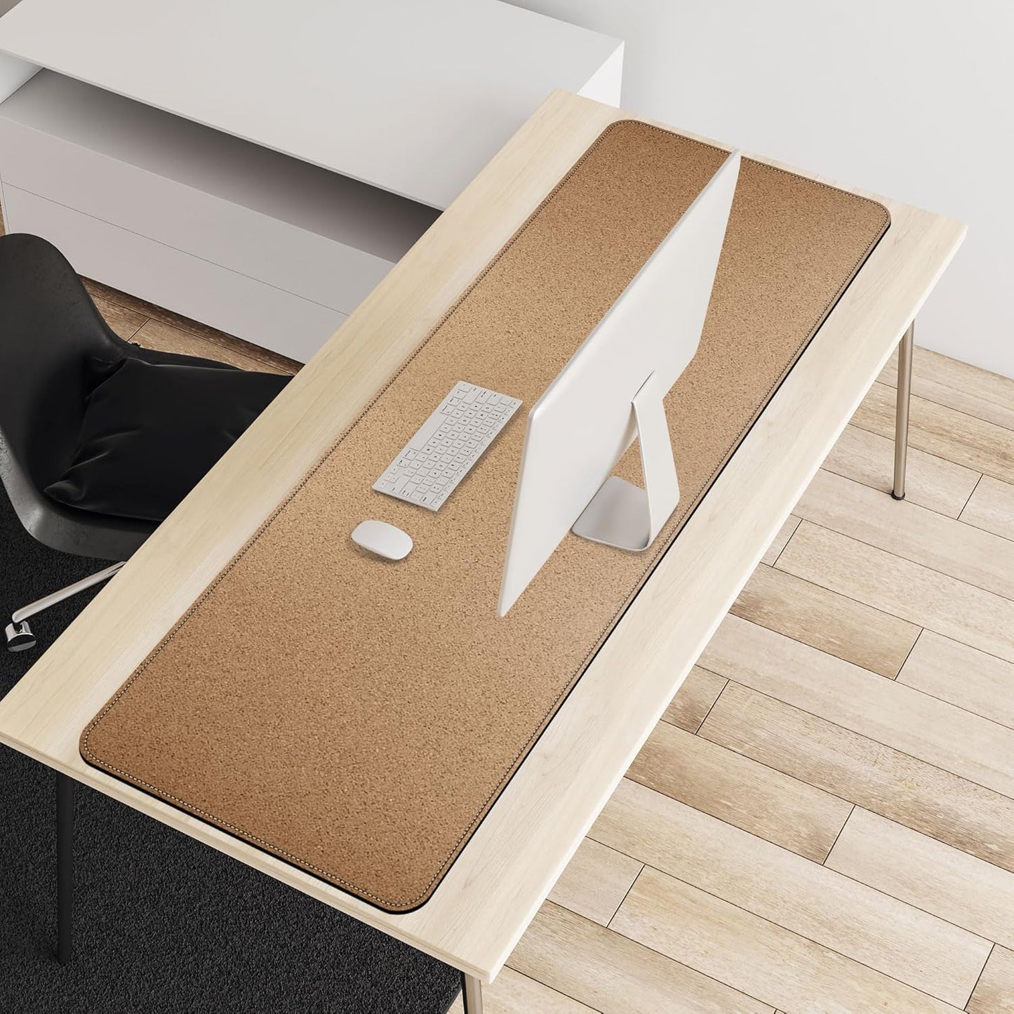 Vyaaa Cork & Leather Desk Mat, 47.2" x 15.7" Dual Sided Leather Desk Pad, Large Mouse Pad ,Waterproof Extra Large Desk Mat, Desk Mats on top of Desks for Home or Office (Black)