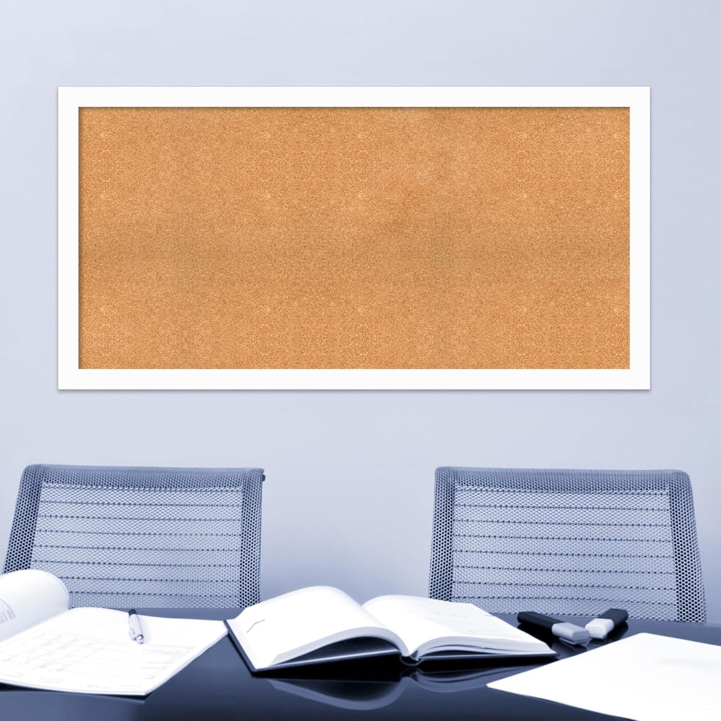 Amanti Art Natural Cork Board for Wall, 29x57 Vision Board with White Frame, Oversize Corkboard Office Decor for Home Organization, Casual Corkboard Pinboard to Display Items for Home Organization in