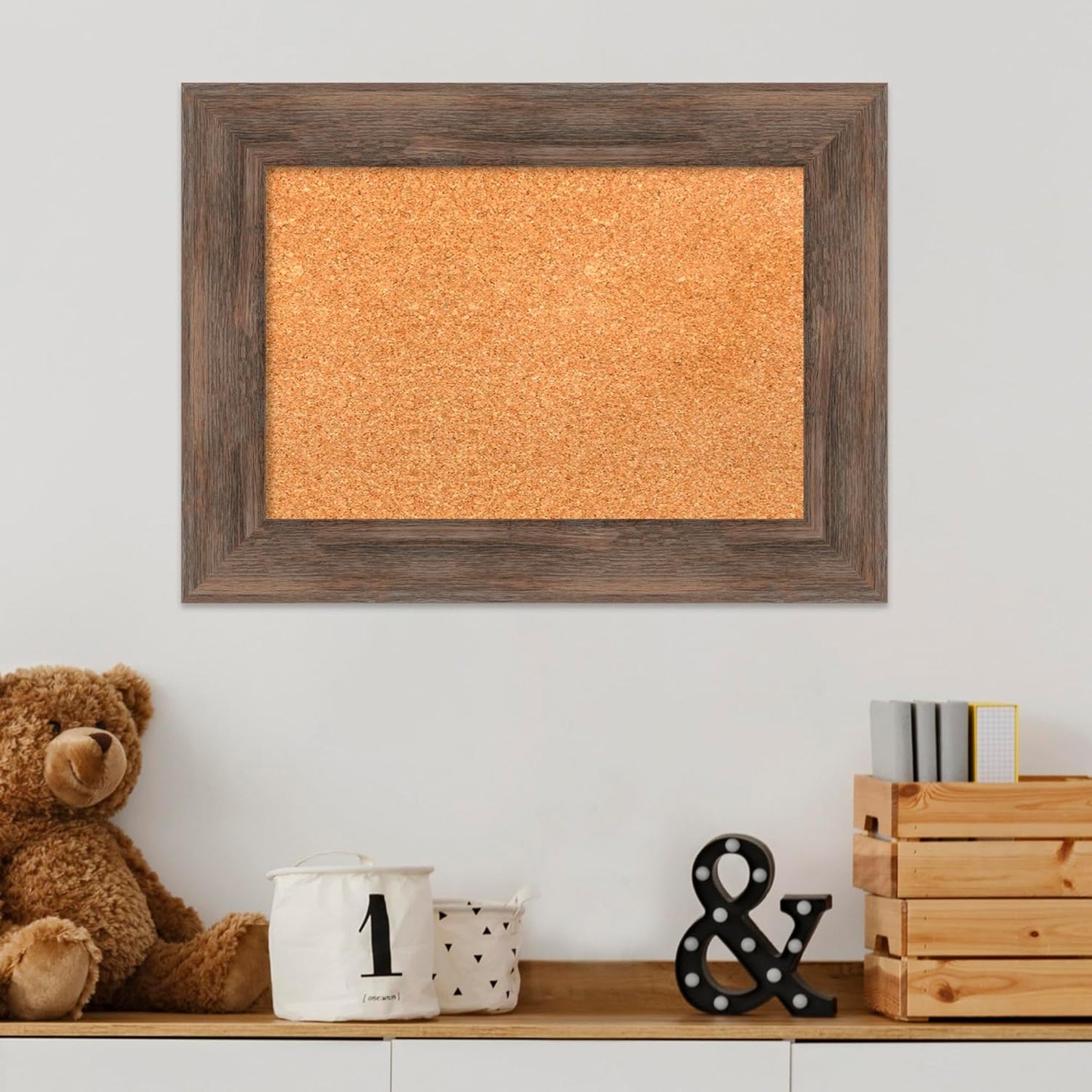Amanti Art Natural Cork Board for Wall, 17x23 Vision Board with Brown Wood Frame, Small Corkboard Office Decor for Home Organization, Country Rustic Corkboard Pinboard to Display Items for Home