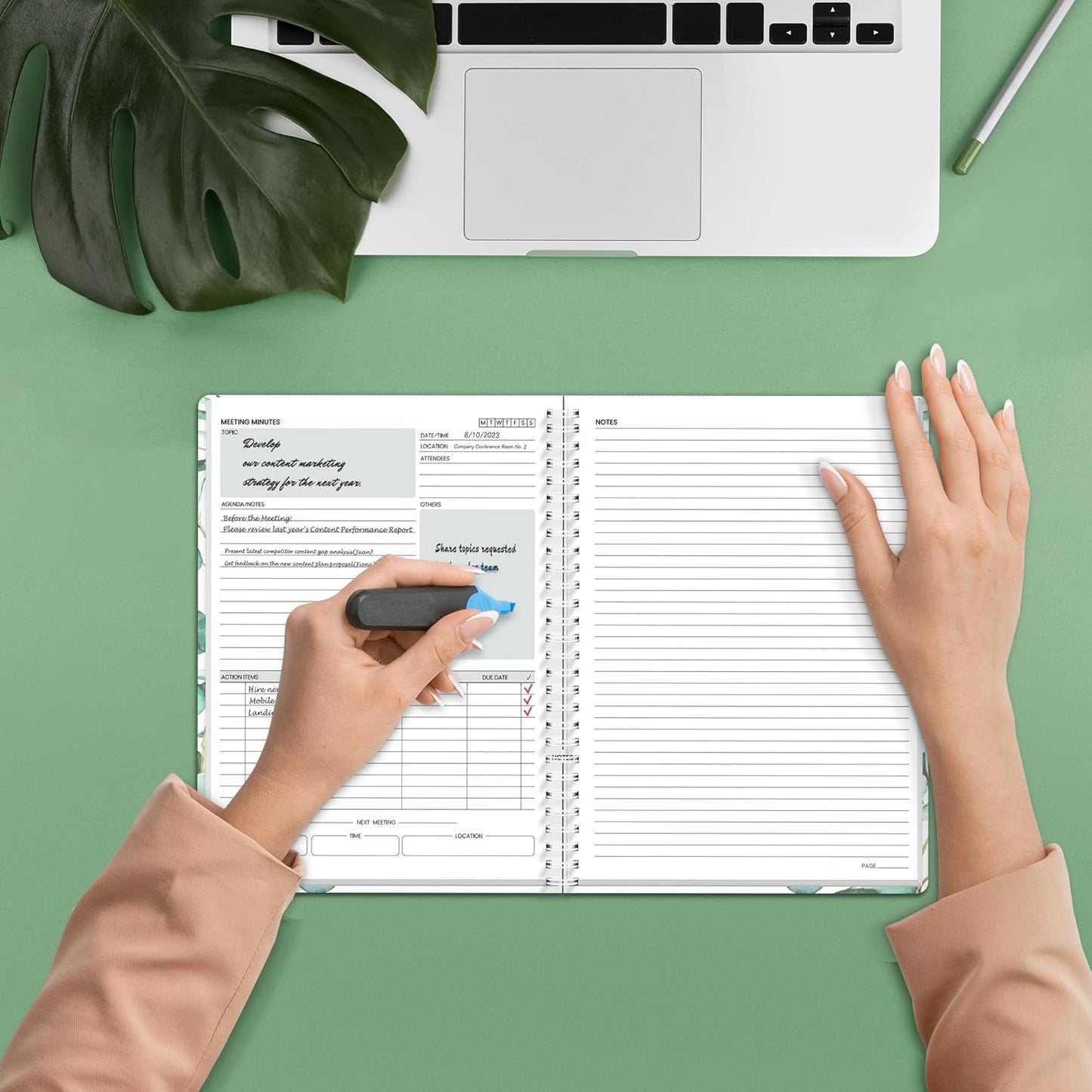 SUNEE Half Meeting Half Note - 7.5"x10" Professional Notebooks for Work - 160 Pages, B5 Size Project Planner, Spiral Meeting Agenda/Minutes Organizer for Women Men, Note Taking, Office & Business