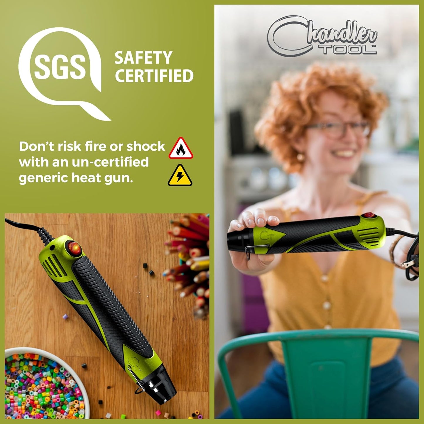 Heat Gun for Crafting, Mini Dual Temp Hot Air Gun Tool for Epoxy Resin, Shrink Wrapping, Vinyl Wrap, Embossing, Electronics, Candle Making, Sublimation, Phone Repair & DIY (Green/Black)