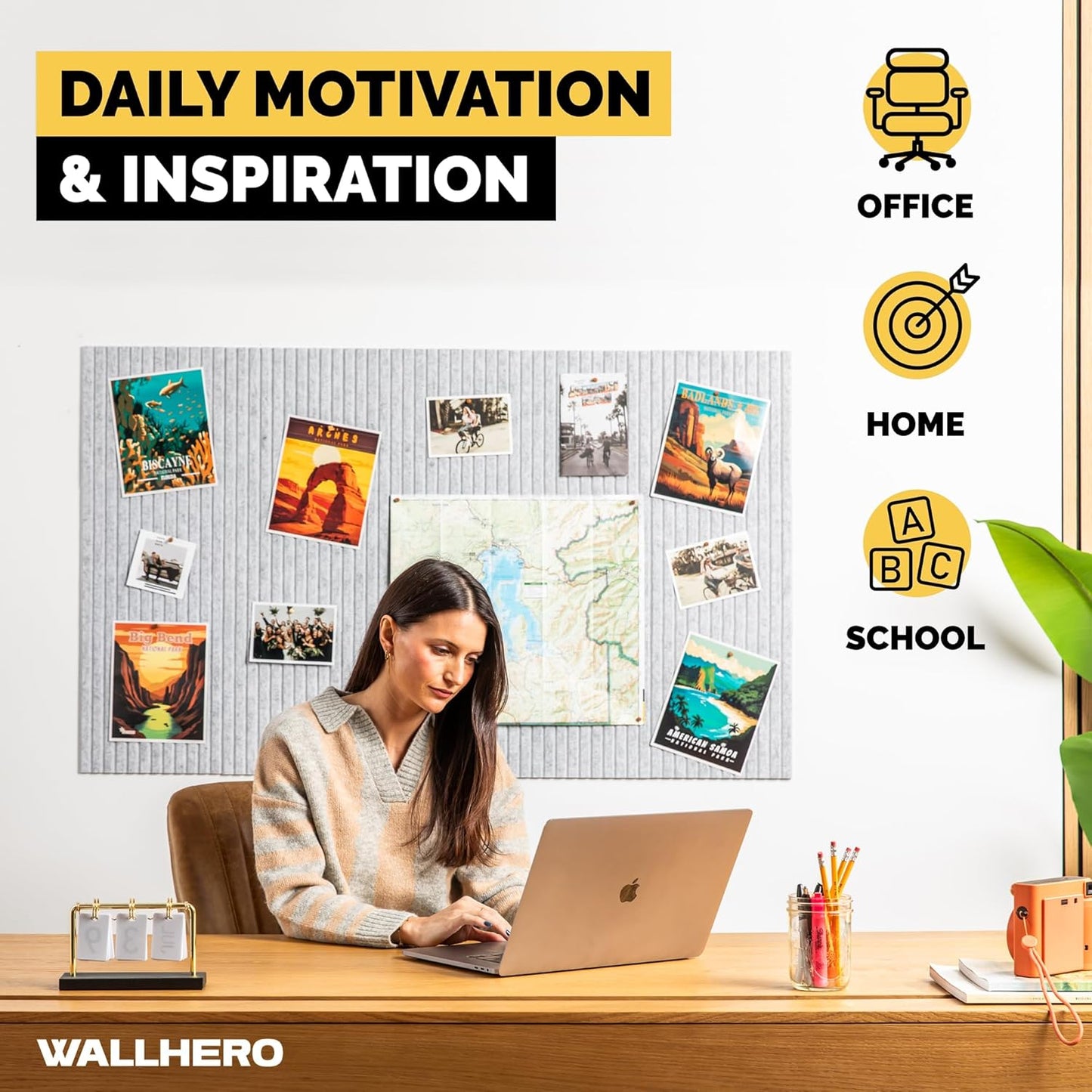 Office Cork Board, 59"x36" | 15 Pack | Felt Tiles for Wall, Tac Board, Large Felt Board, Wall Protector for Dart Board, (Gray Marble Slats)