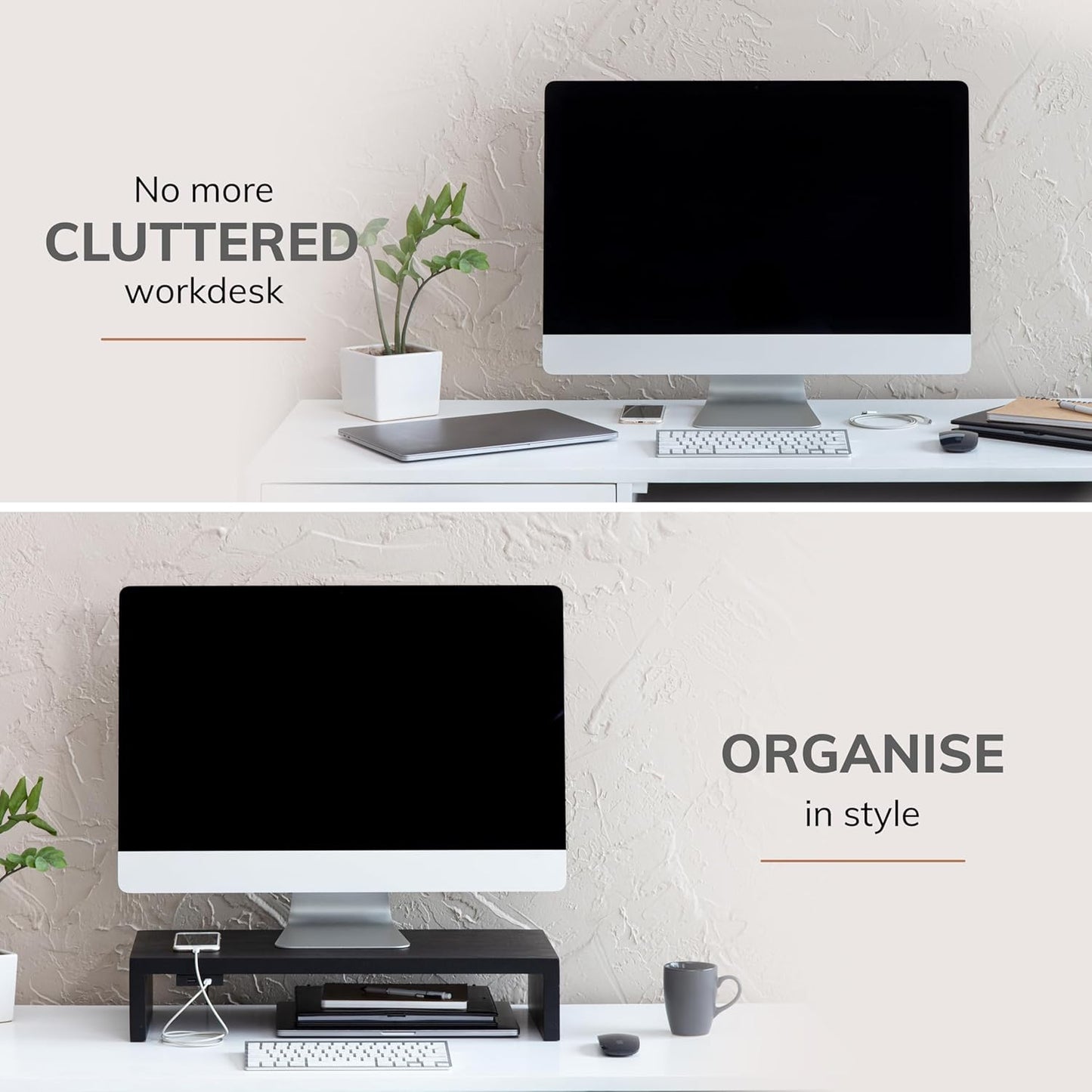 Anji Mountain Wooden Monitor Stand - Elegant Monitor Riser, Perfect Monitor Stand for Desk Organization, Durable Wood Construction monitor stands, Enhances Ergonomics and Workspace Efficiency,Black