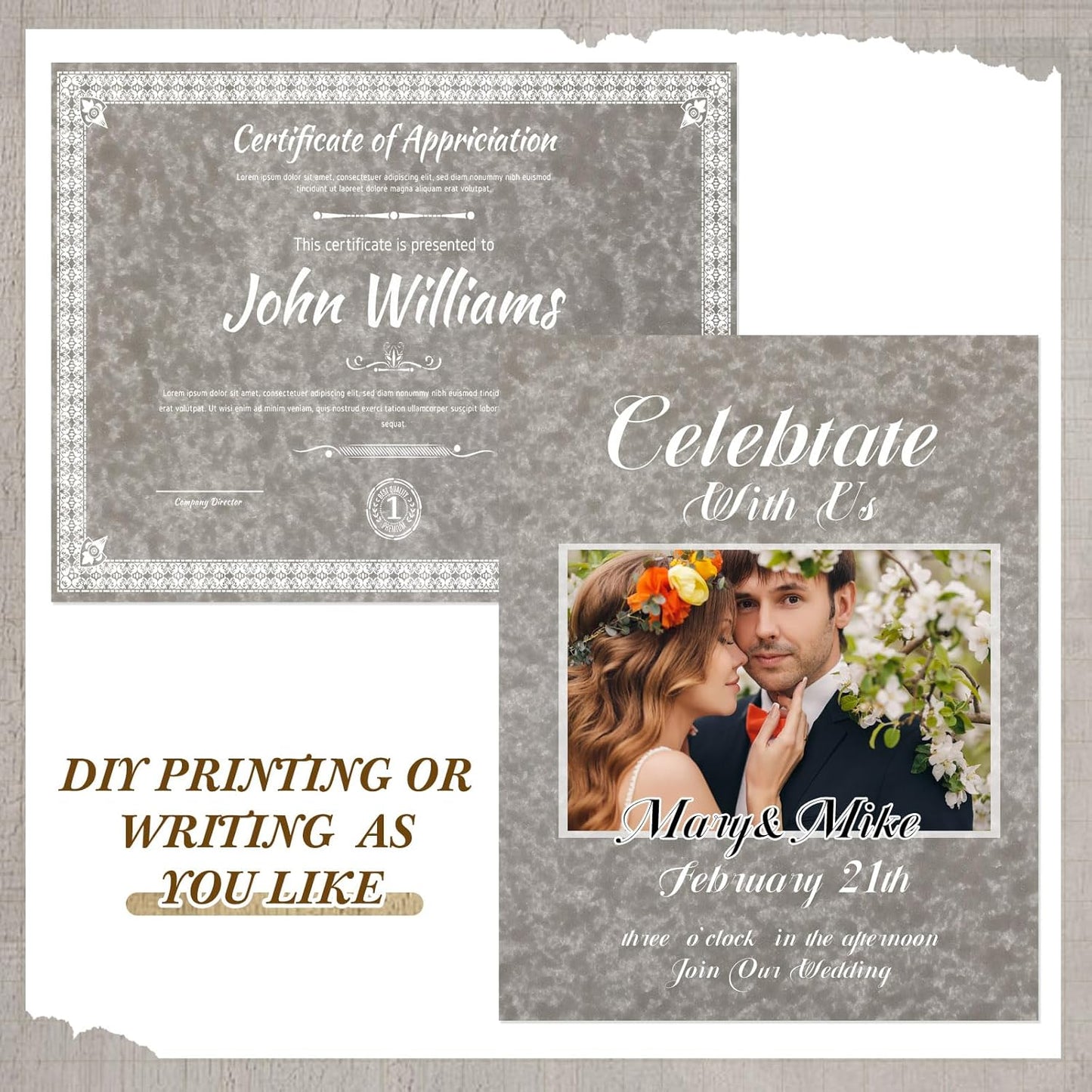 Epakh 200 Pcs Old Age Parchment Paper 8.5 x 11 Inch Standard Letter Vintage Colored Old Parchment Semblance Double Side Printing Paper (Khaki Gray)