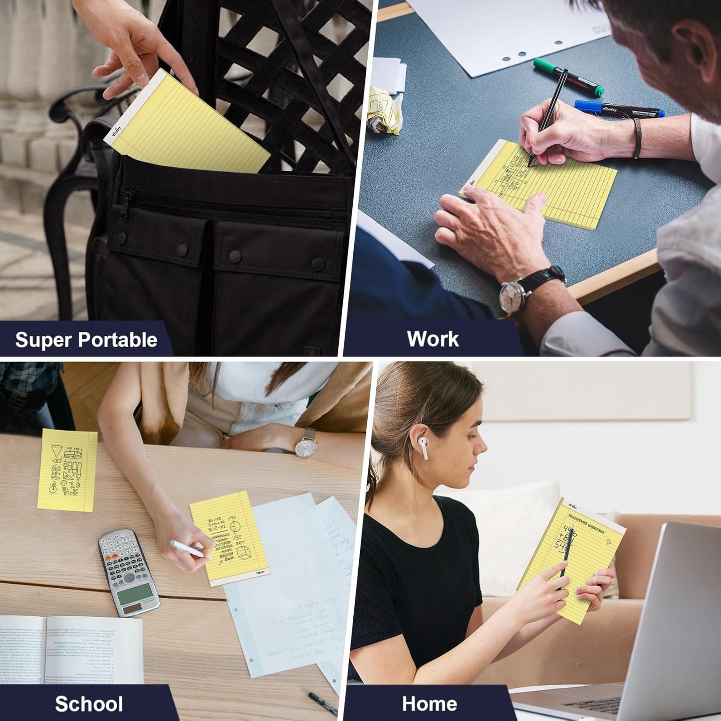 ViVin 5 x 8 Inch Legal Pads, 6 Pack, Narrow Ruled, 50 Sheets Per Writing Pad, Perforated Note Pads Ideal for Home, Office, Business, 300 Sheets, Canary Yellow Paper